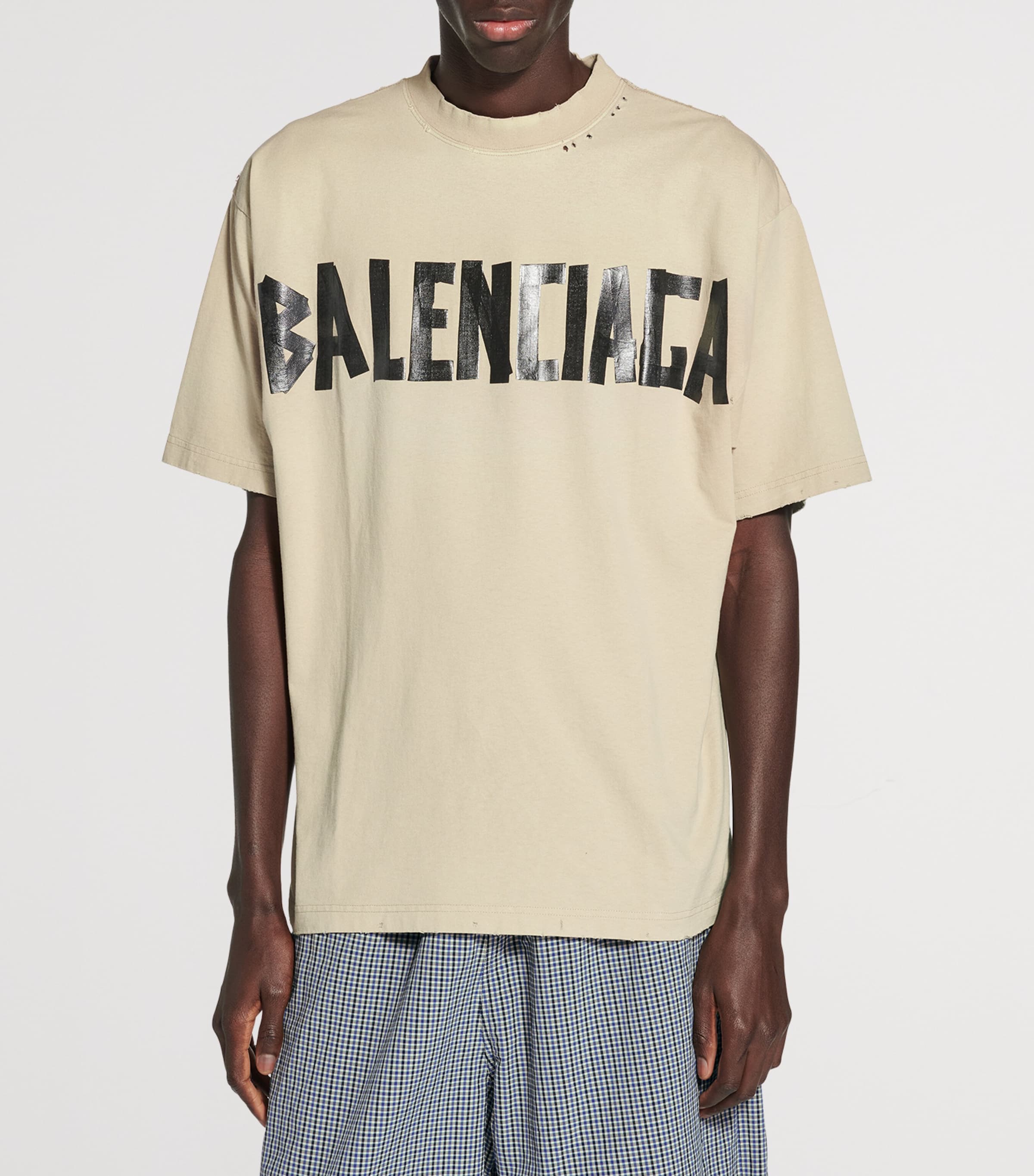 Balenciaga Beige Oversized Tape Logo T-Shirt | Harrods US