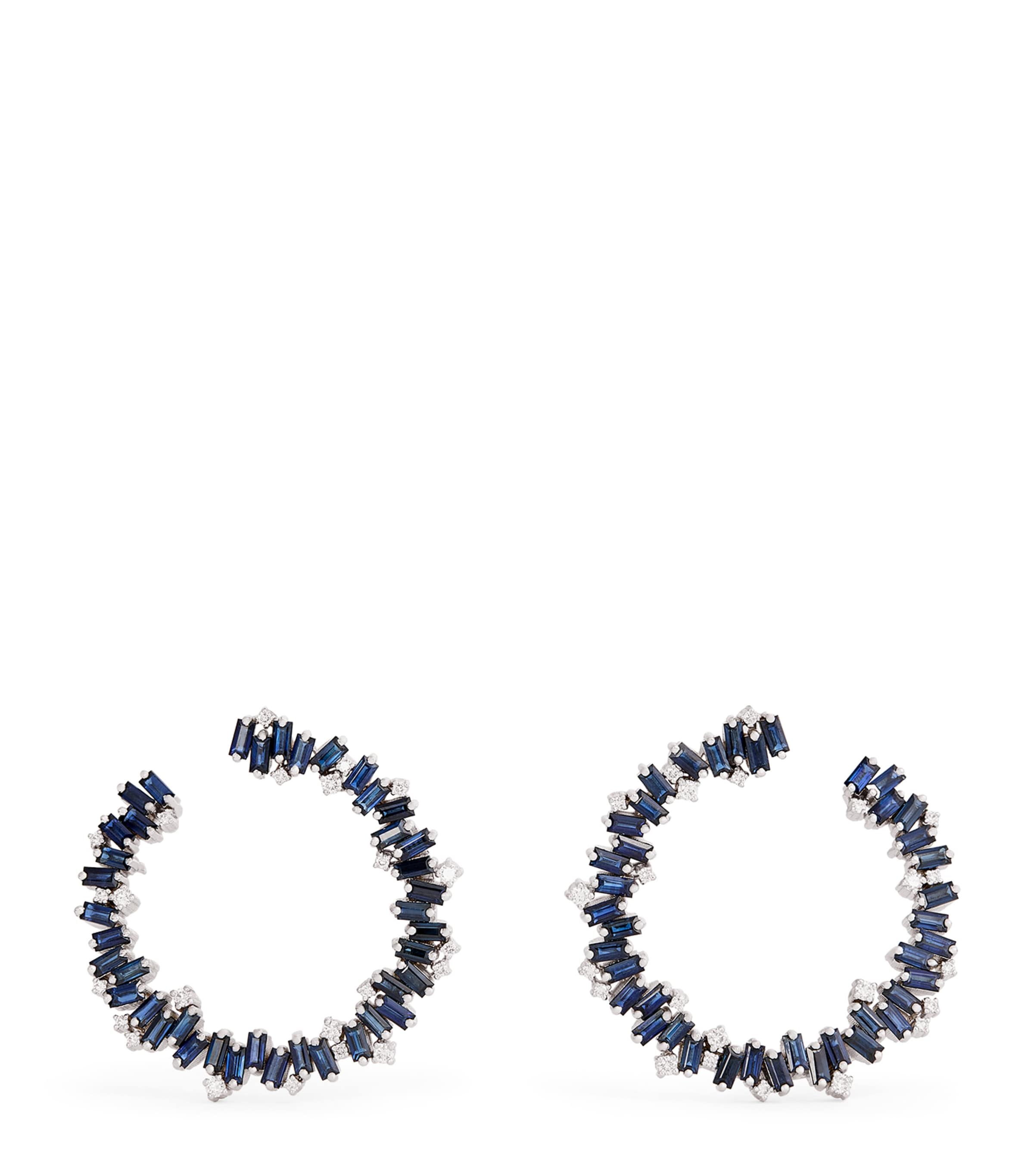 Suzanne Kalan White Gold, Diamond And Sapphire Bold Hoop Earrings In White