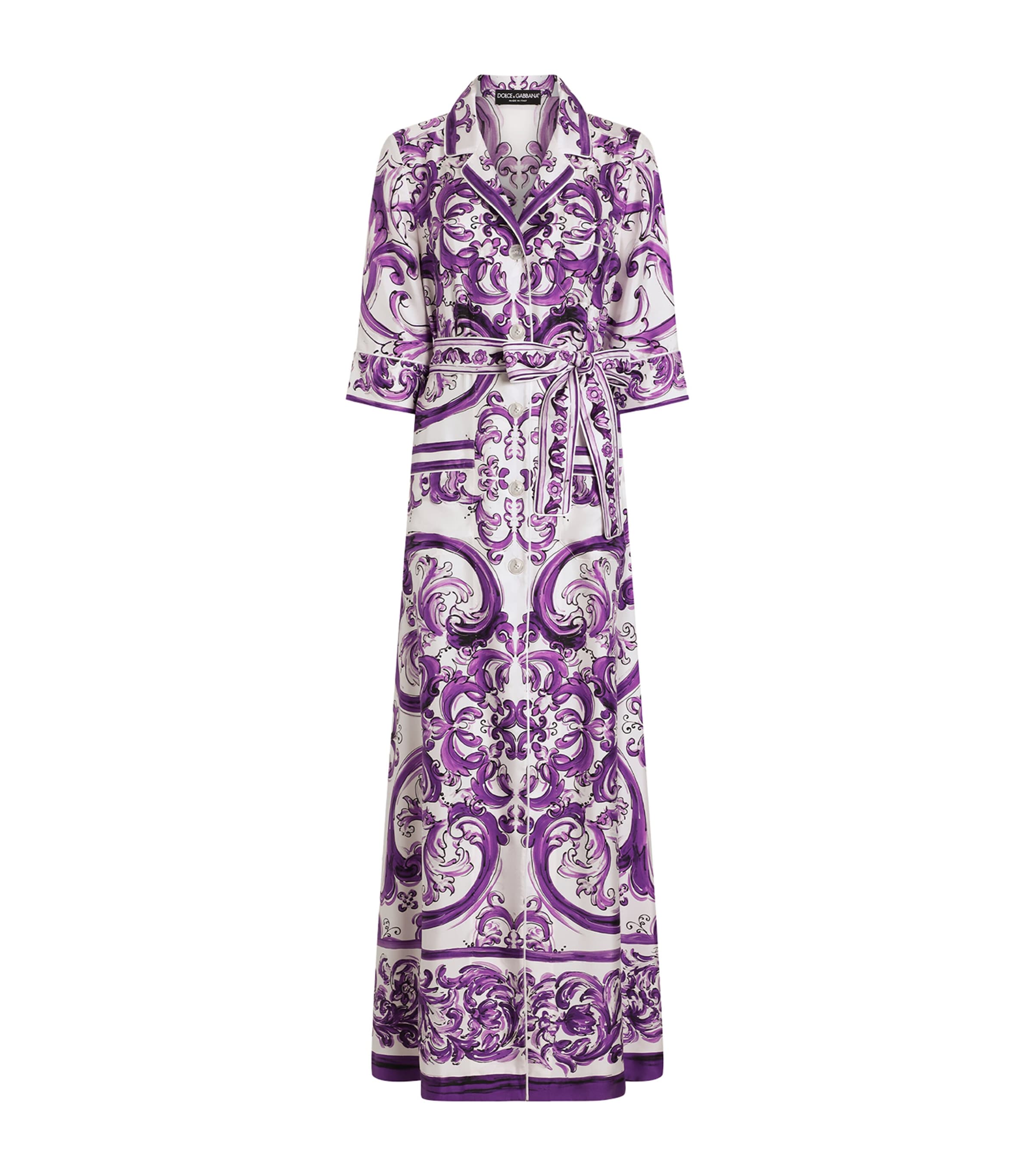 Dolce & Gabbana Long Majolica-print Silk Dressing Robe In Multi