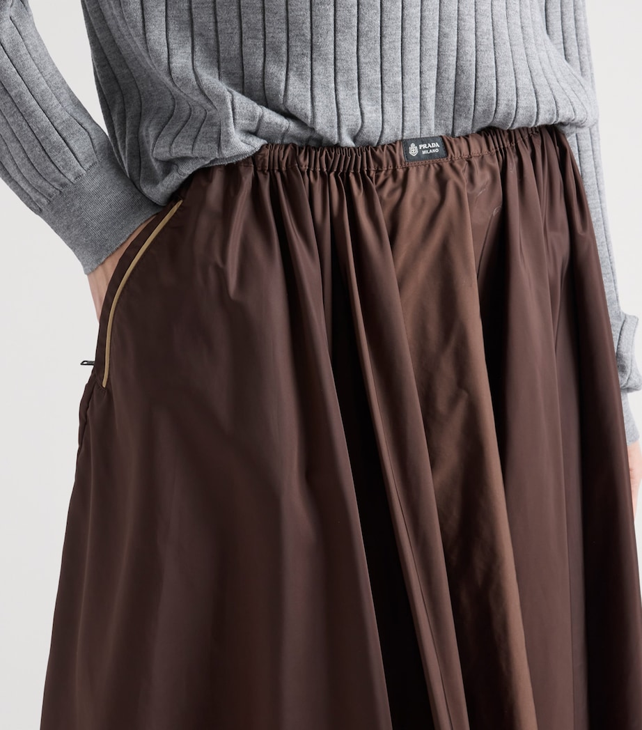 Prada Womens Re-Nylon Gathered Midi Skirt Brown Image 3