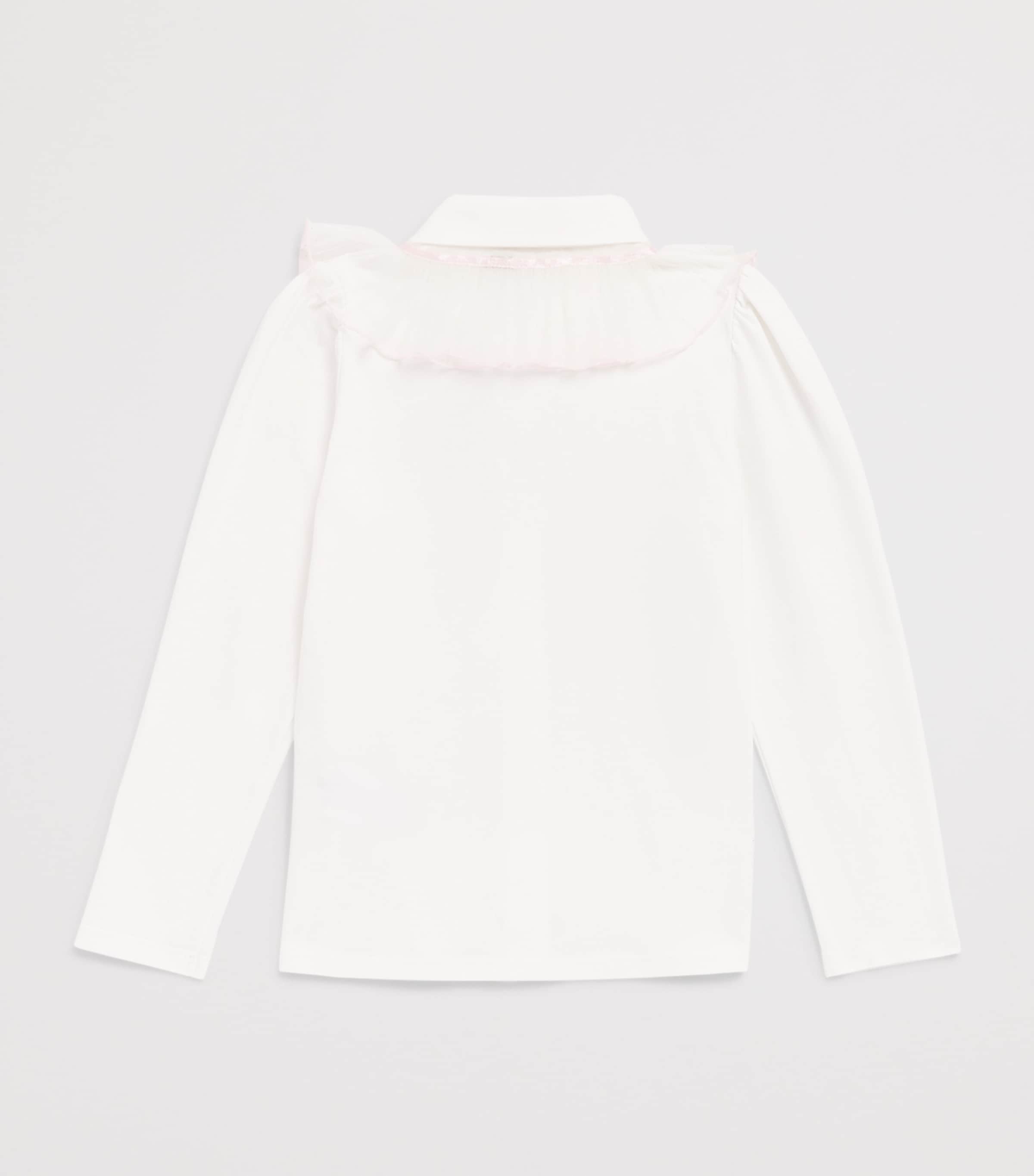 Monnalisa Cotton Ruffle-Collar Shirt (24 Months – 12 Years) Panna+rosa Cipria Image 2