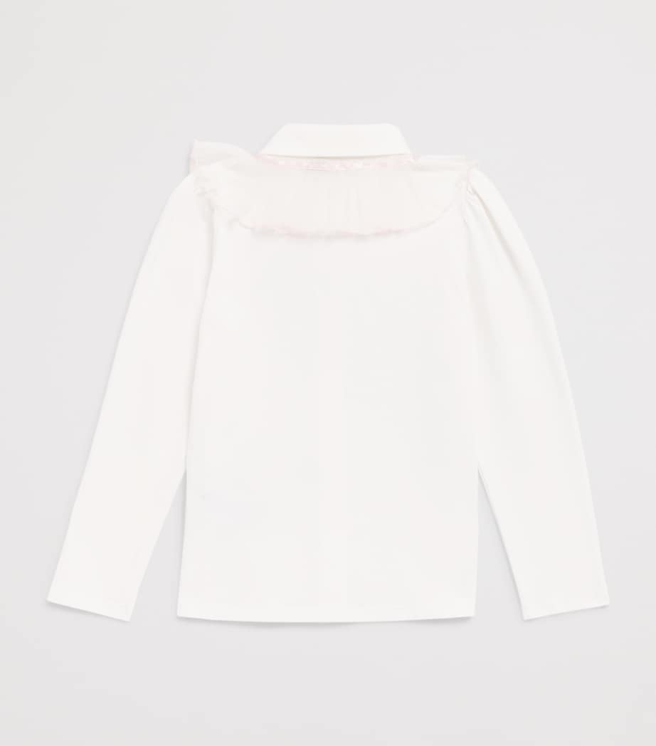 Monnalisa Cotton Ruffle-Collar Shirt (24 Months – 12 Years) Panna+rosa Cipria Image 2
