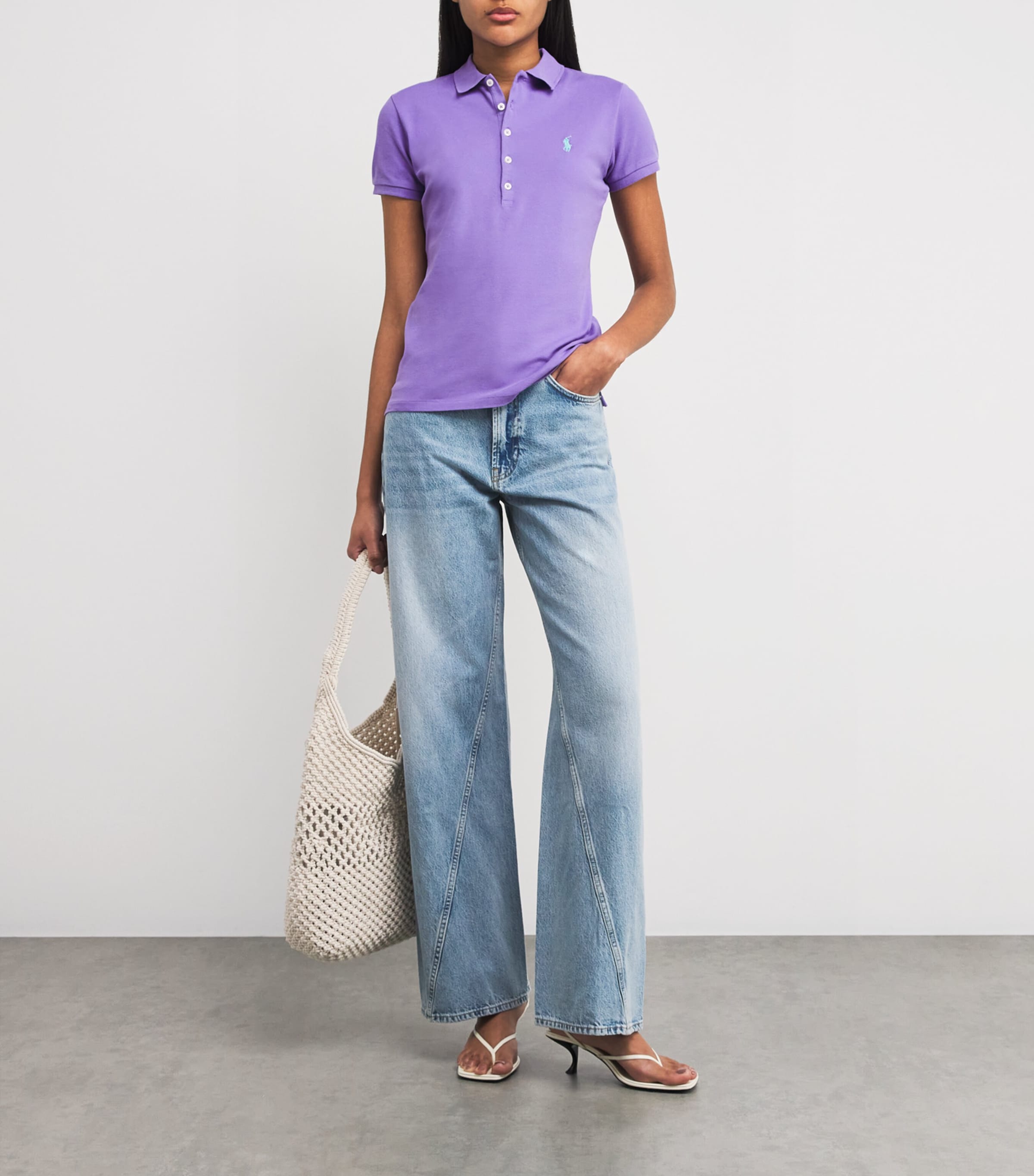 Polo Ralph Lauren Womens Stretch-Cotton Julie Polo Shirt Purple Image 2