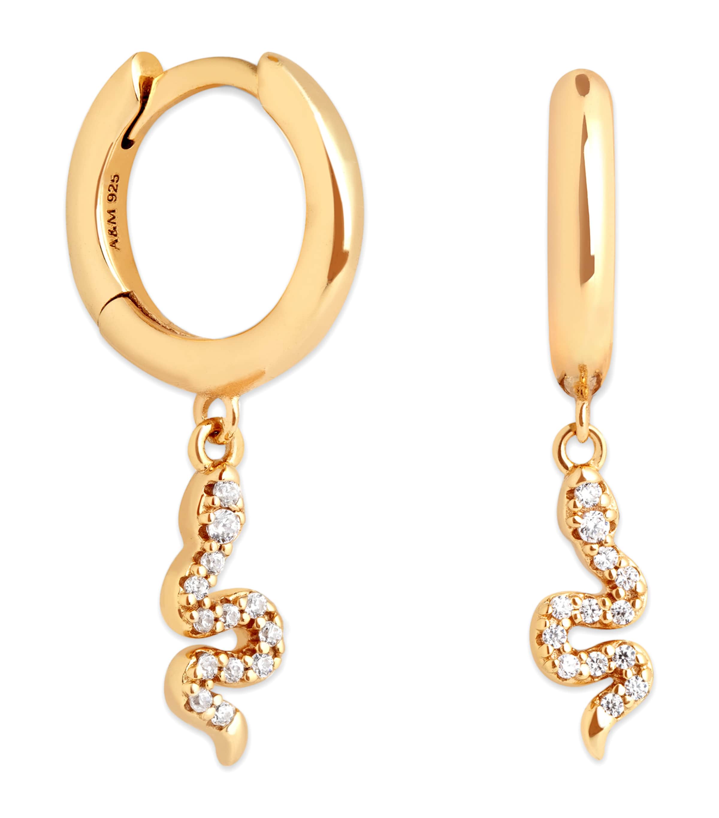 Astrid & Miyu Gold-plated Silver Snake Charm Huggie Earrings In Gold