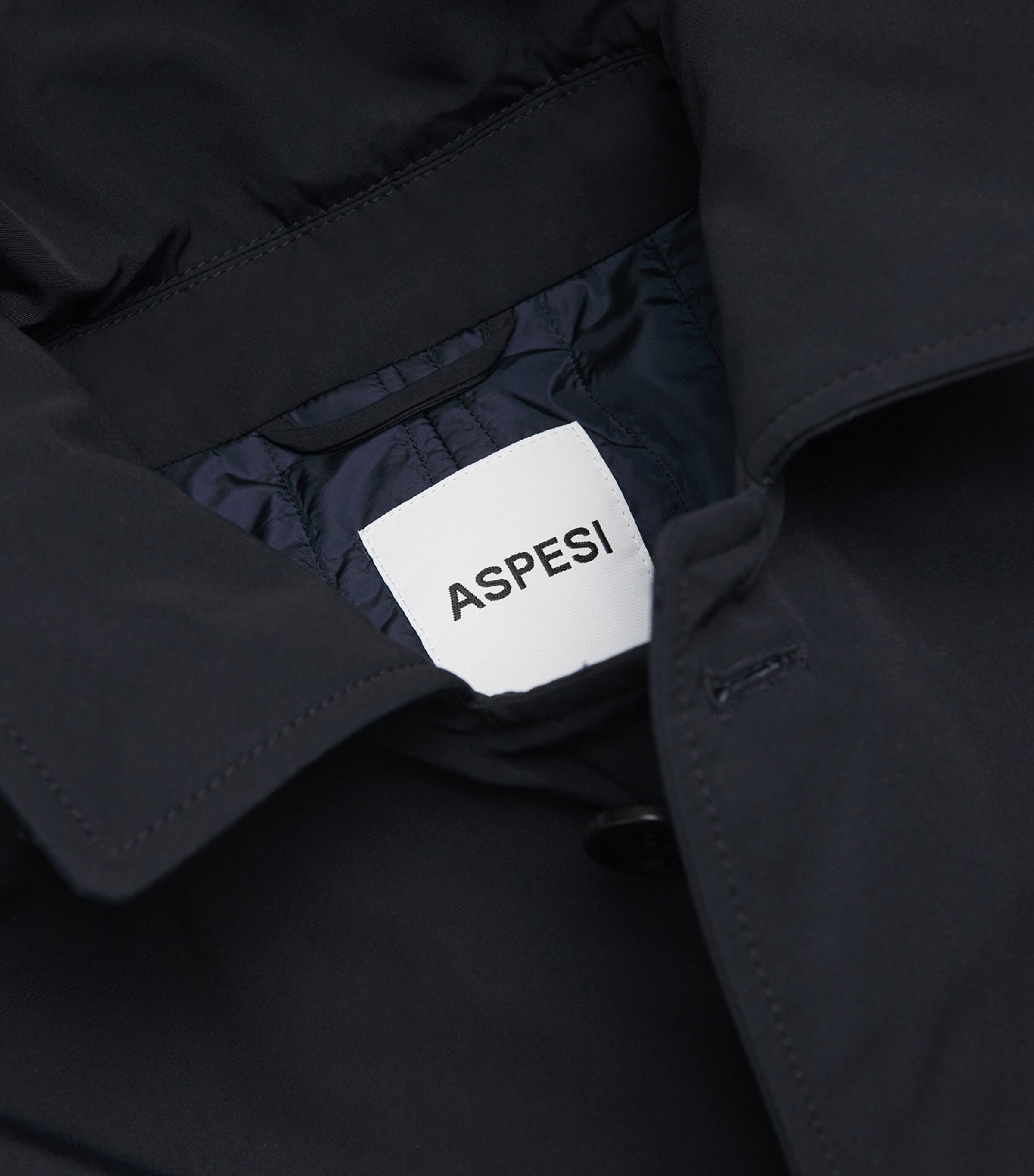 Aspesi Mens Cotton-Blend Down Overcoat Navy / Navy Image 5