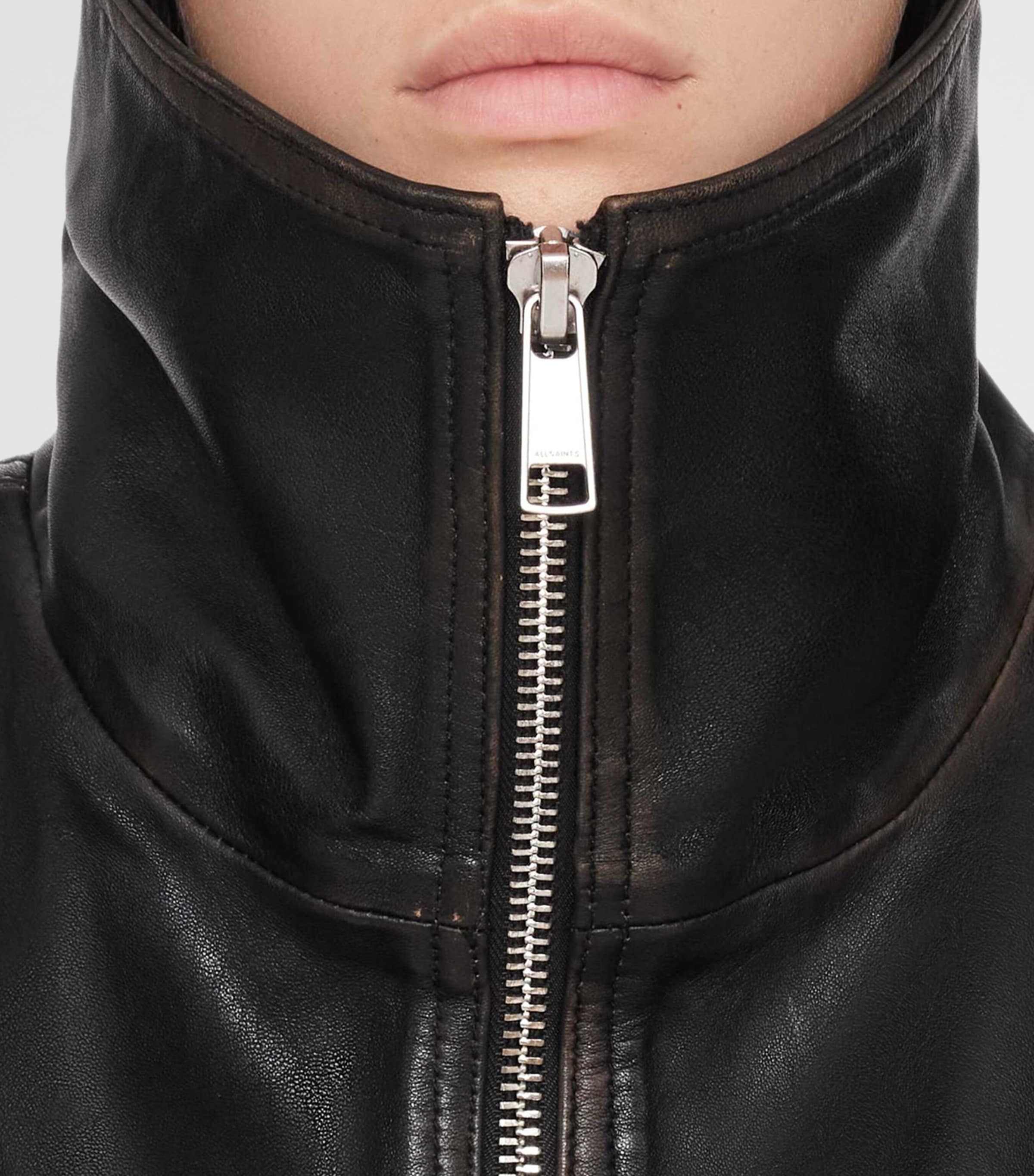 AllSaints Womens Leather Elisa Bomber Jacket Black Walnut Brown Image 5