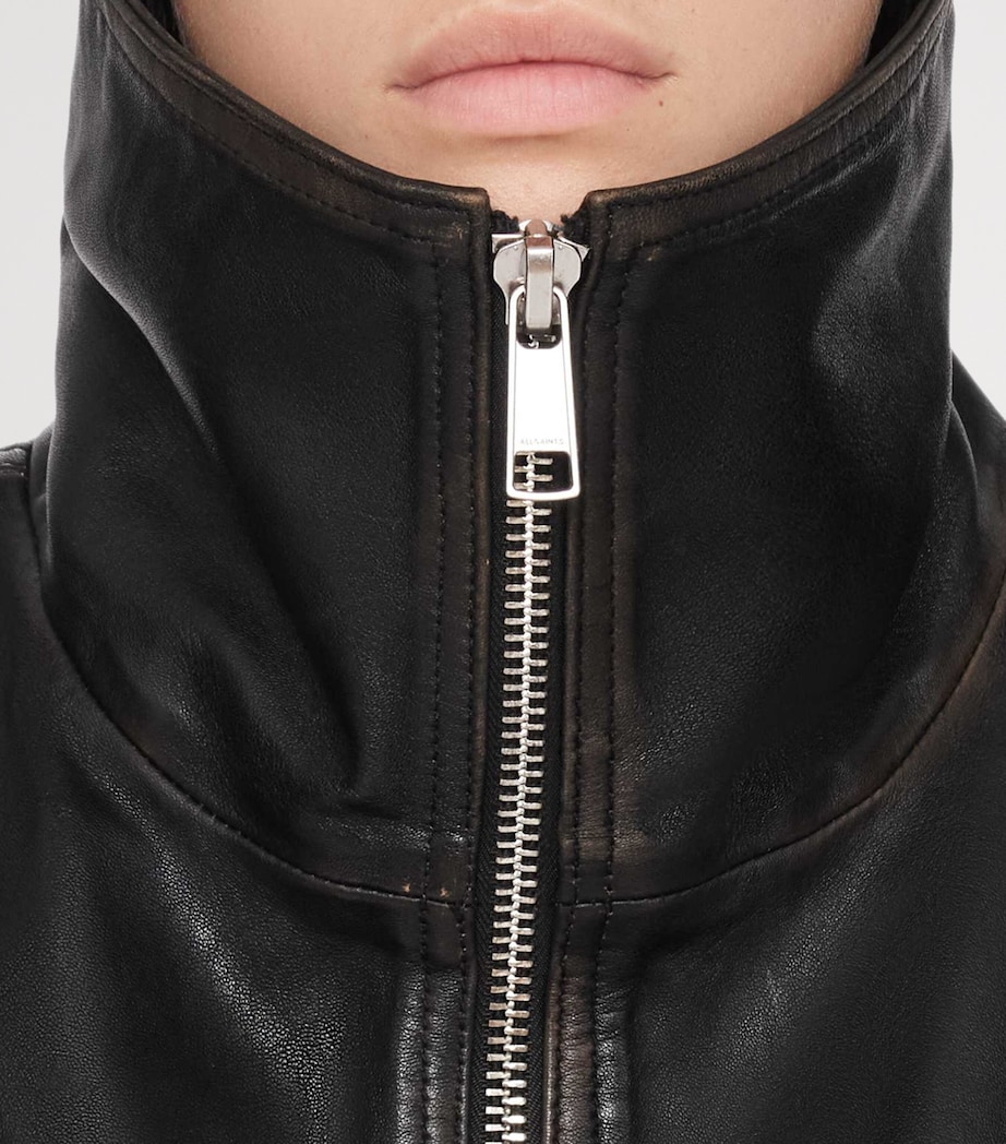 AllSaints Womens Leather Elisa Bomber Jacket Black Walnut Brown Image 5