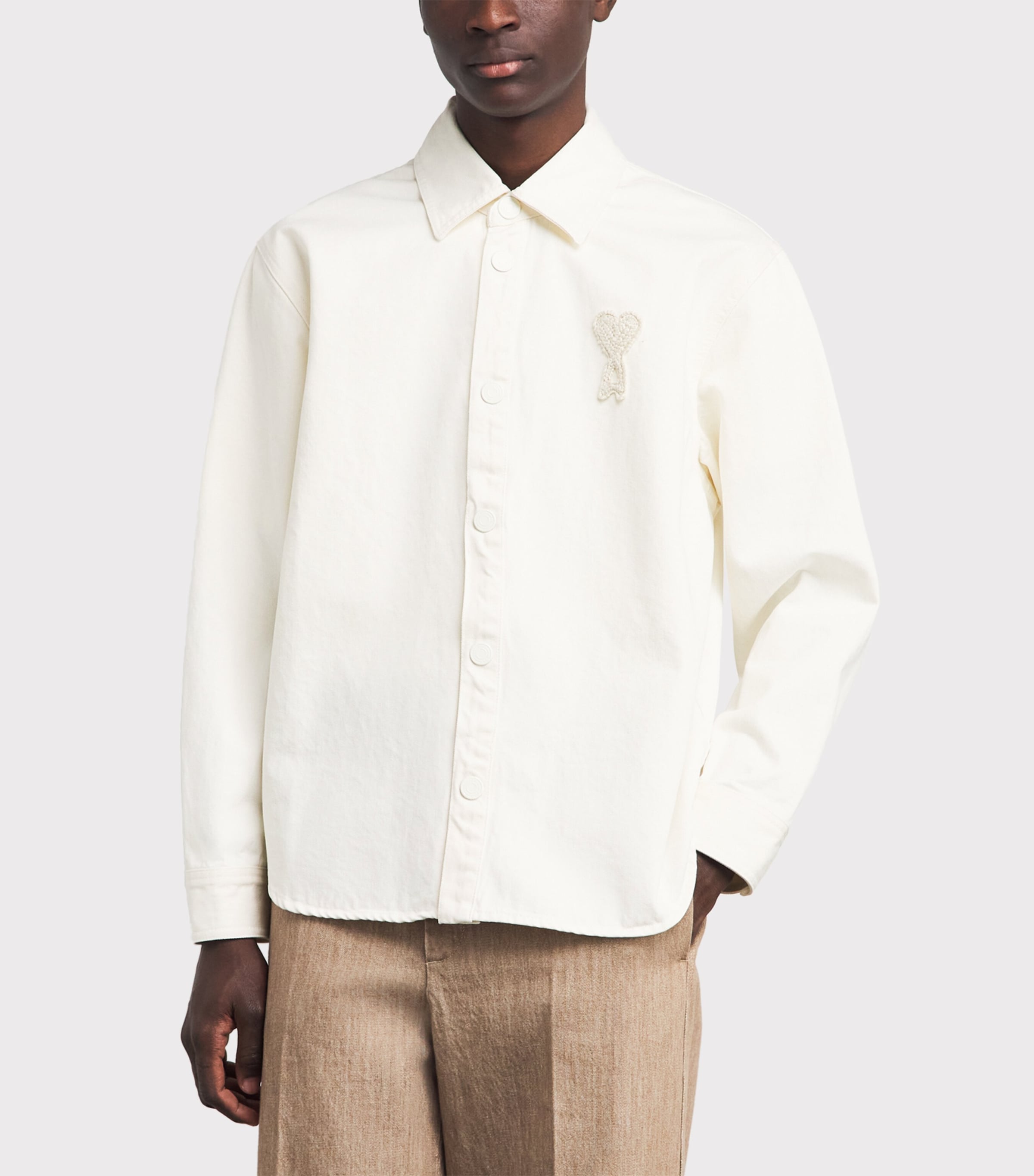 AMI Paris Mens Cotton Ami de Coeur Overshirt Blanc Creme Image 4