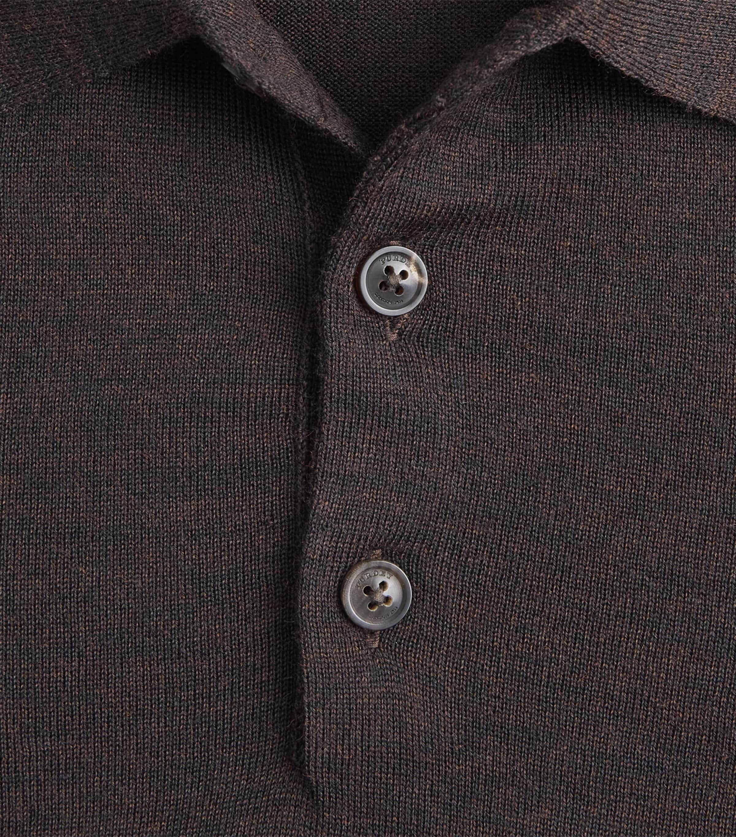 Purdey Mens Merino Wool Long-Sleeve Polo Shirt Chocolate Image 6