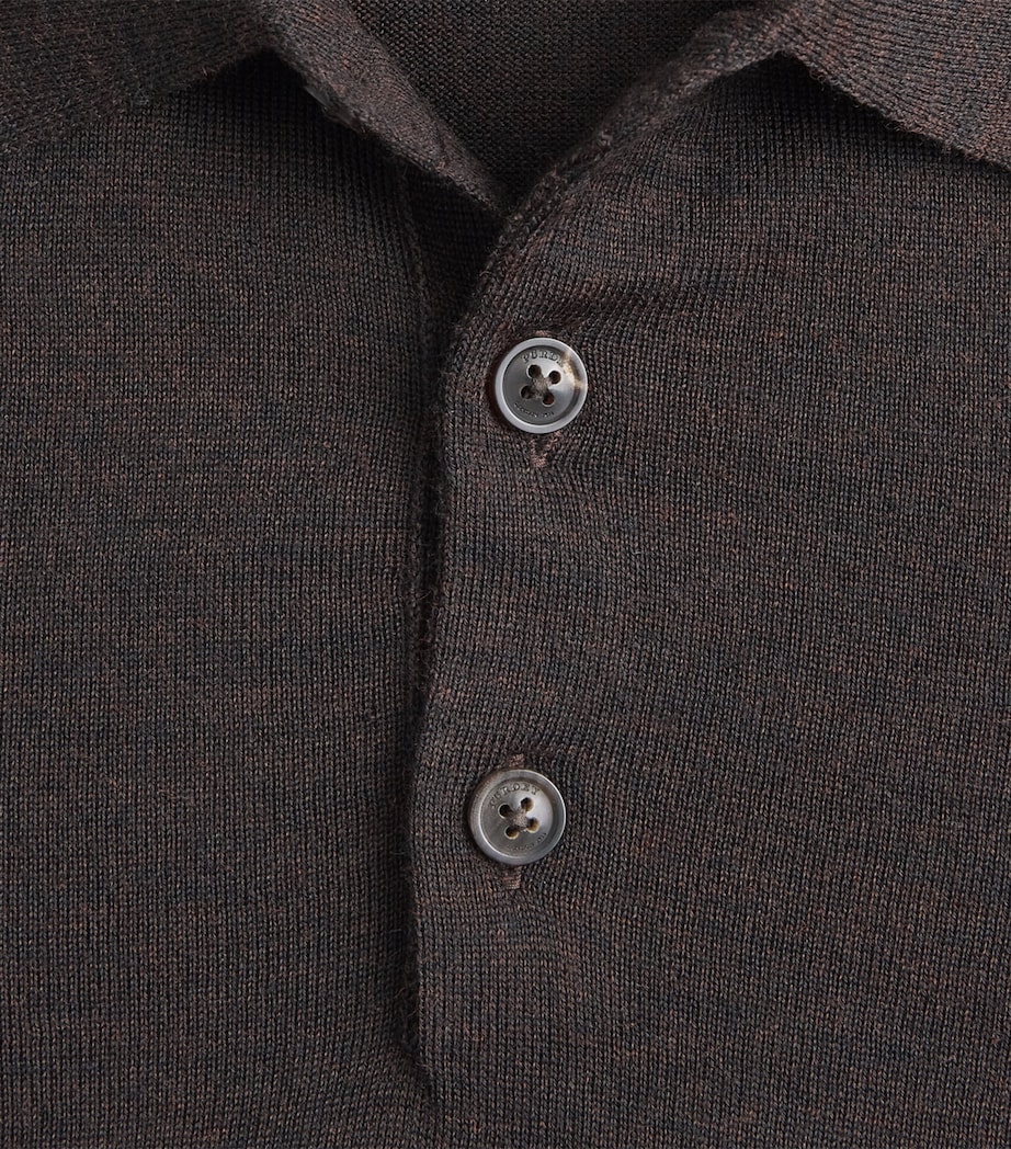Purdey Mens Merino Wool Long-Sleeve Polo Shirt Chocolate Image 6