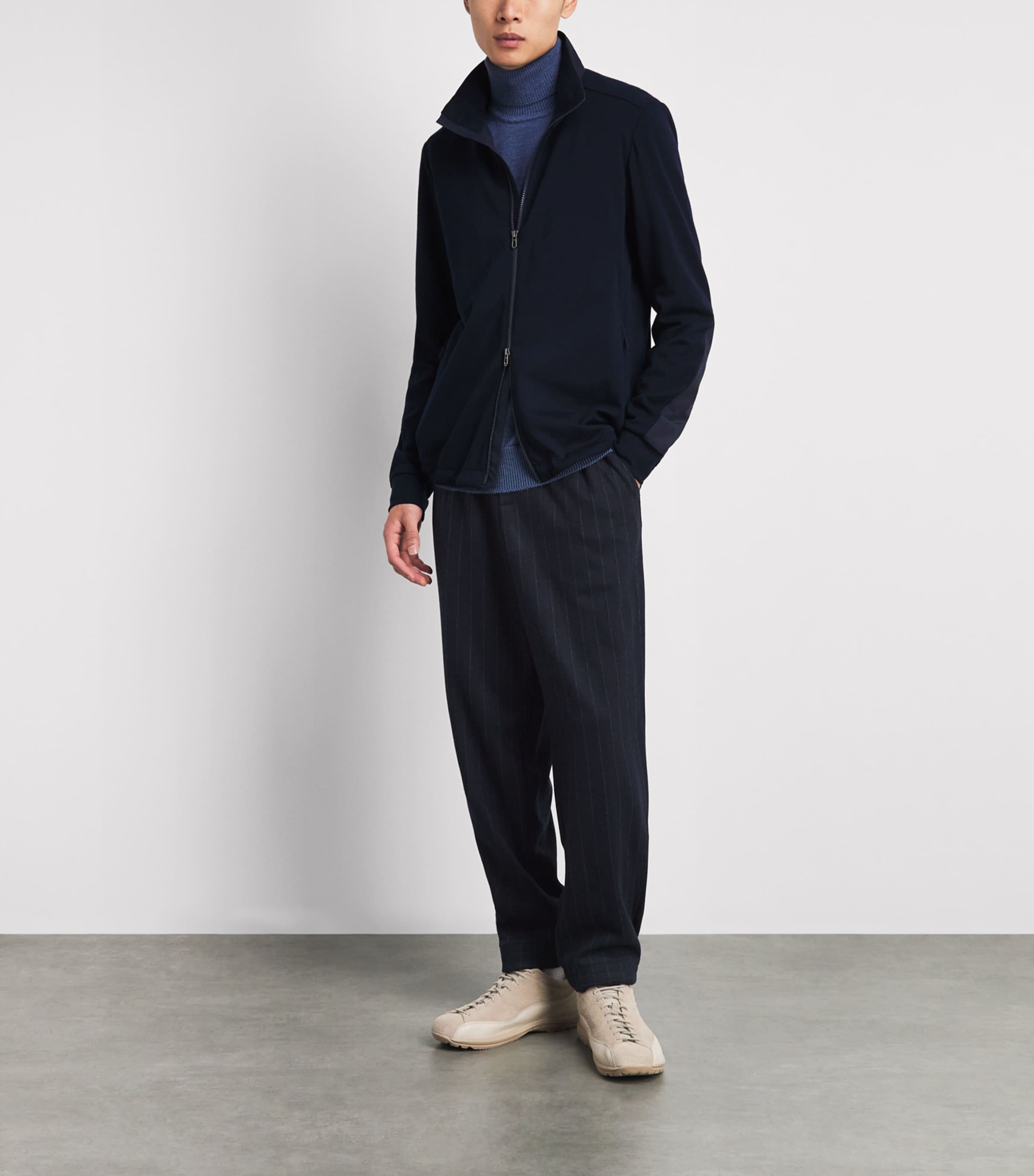 Sease Mens Wool-Cashmere-Blend Pinstripe Trousers Midnight Blue Image 2
