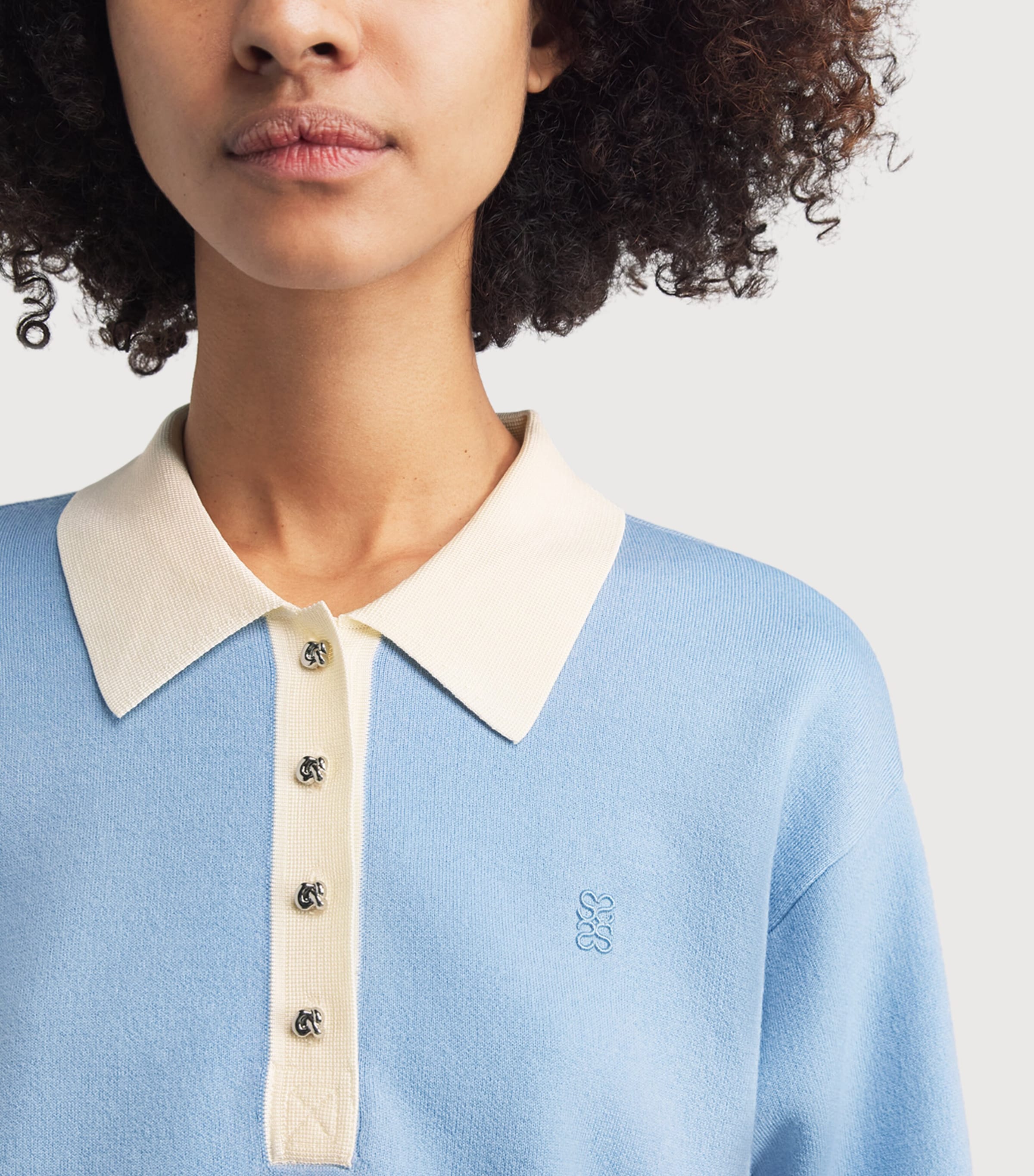 Sandro Paris Womens Button-Up Polo Sweater Sky Blue Image 3