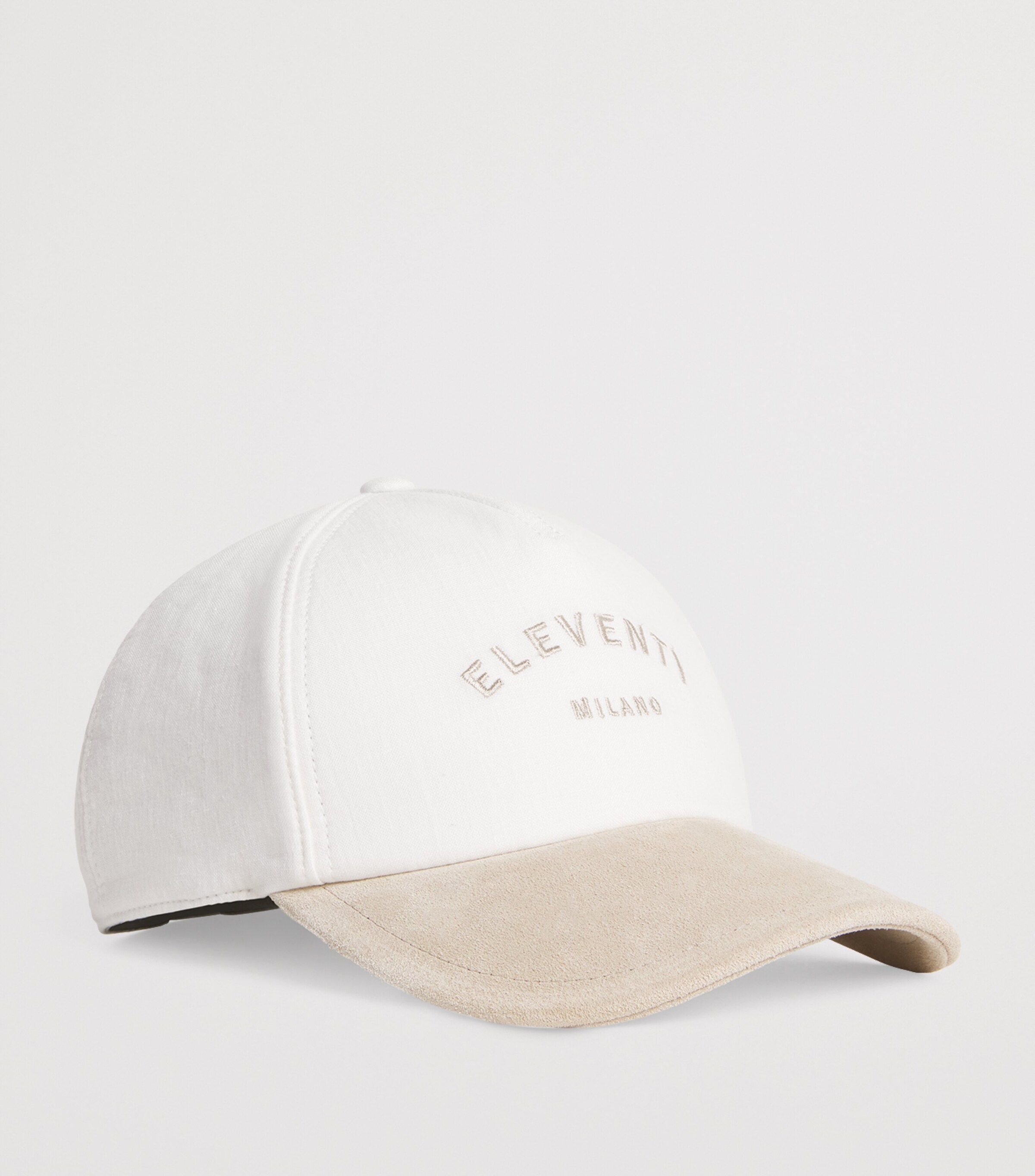 Eleventy x Harrods Suede-Trimmed Linen Baseball Cap Bianco Image 2