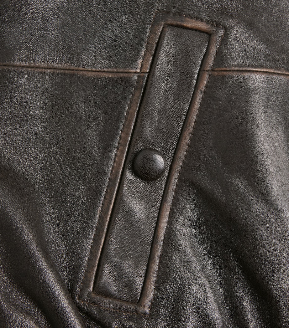 Sandro Paris Womens Oversized Leather Jacket Brown Image 6