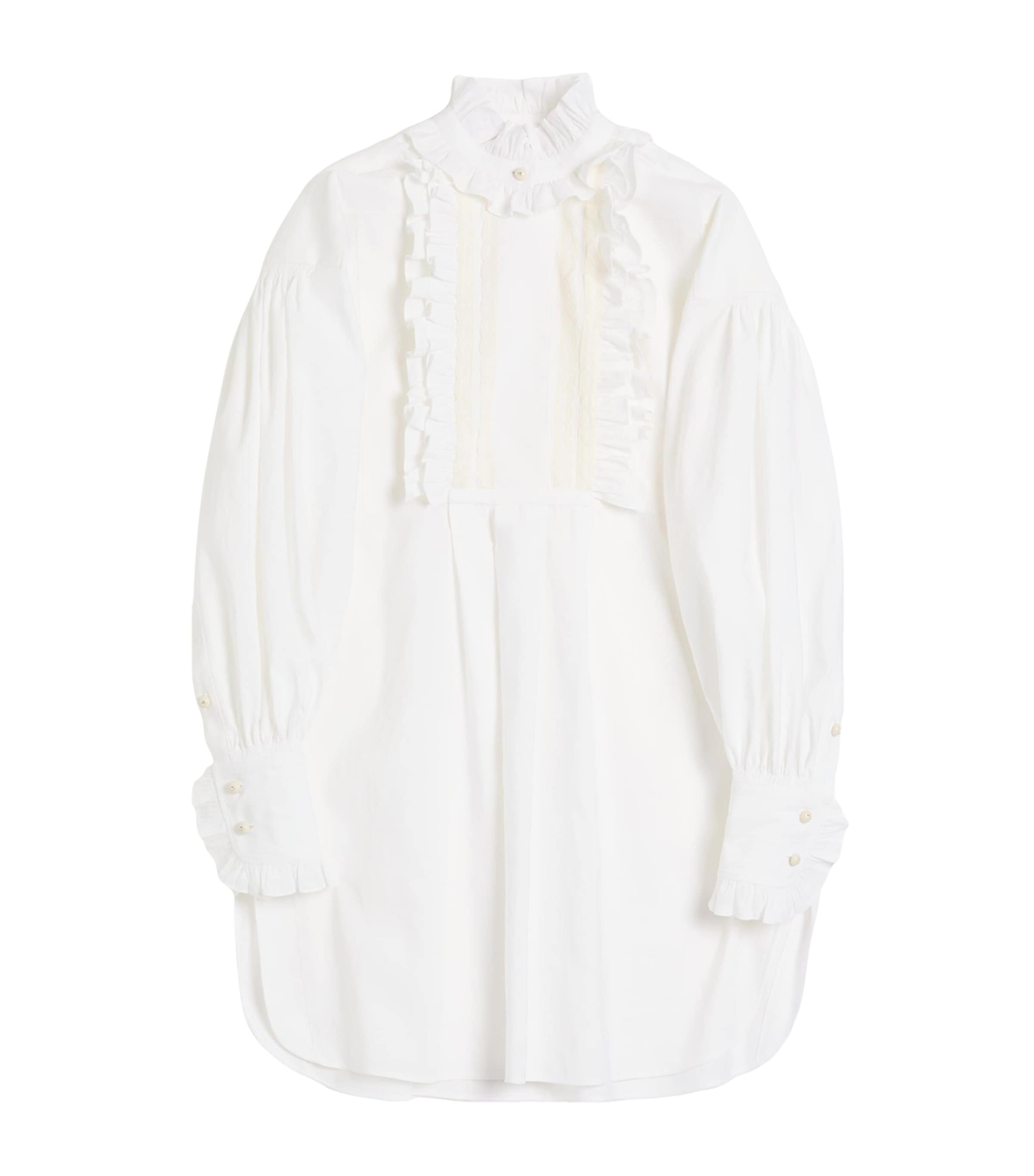 Valentino Cotton-linen-blend Ruffled Shirt Dress In White