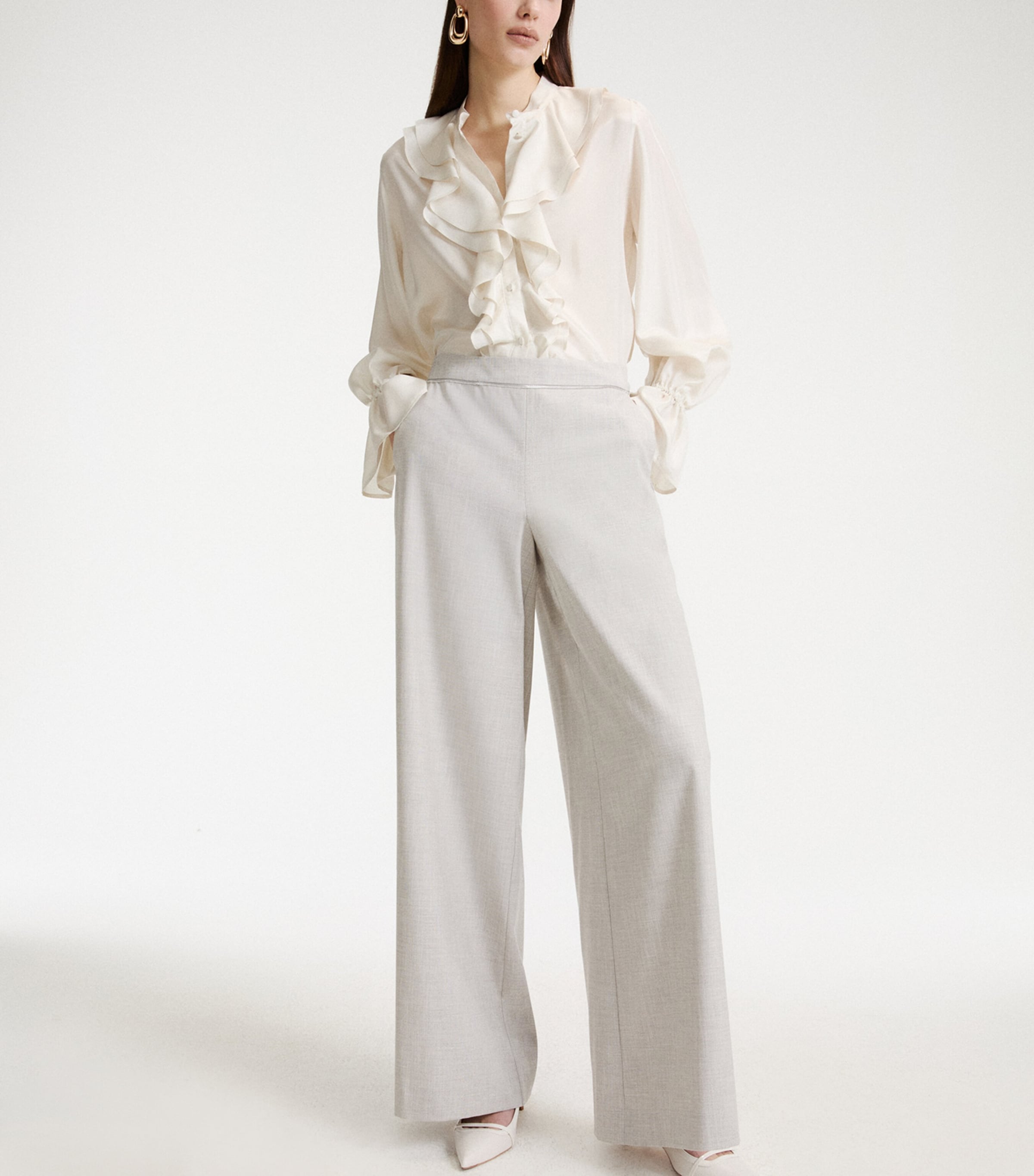 Marella Womens Satin-Trim Wide-Leg Trousers Light Grey Image 5