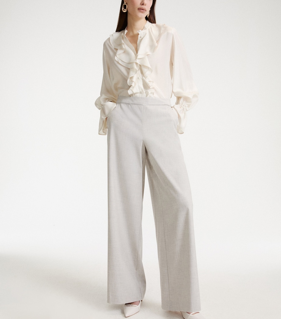 Marella Womens Satin-Trim Wide-Leg Trousers Light Grey Image 5