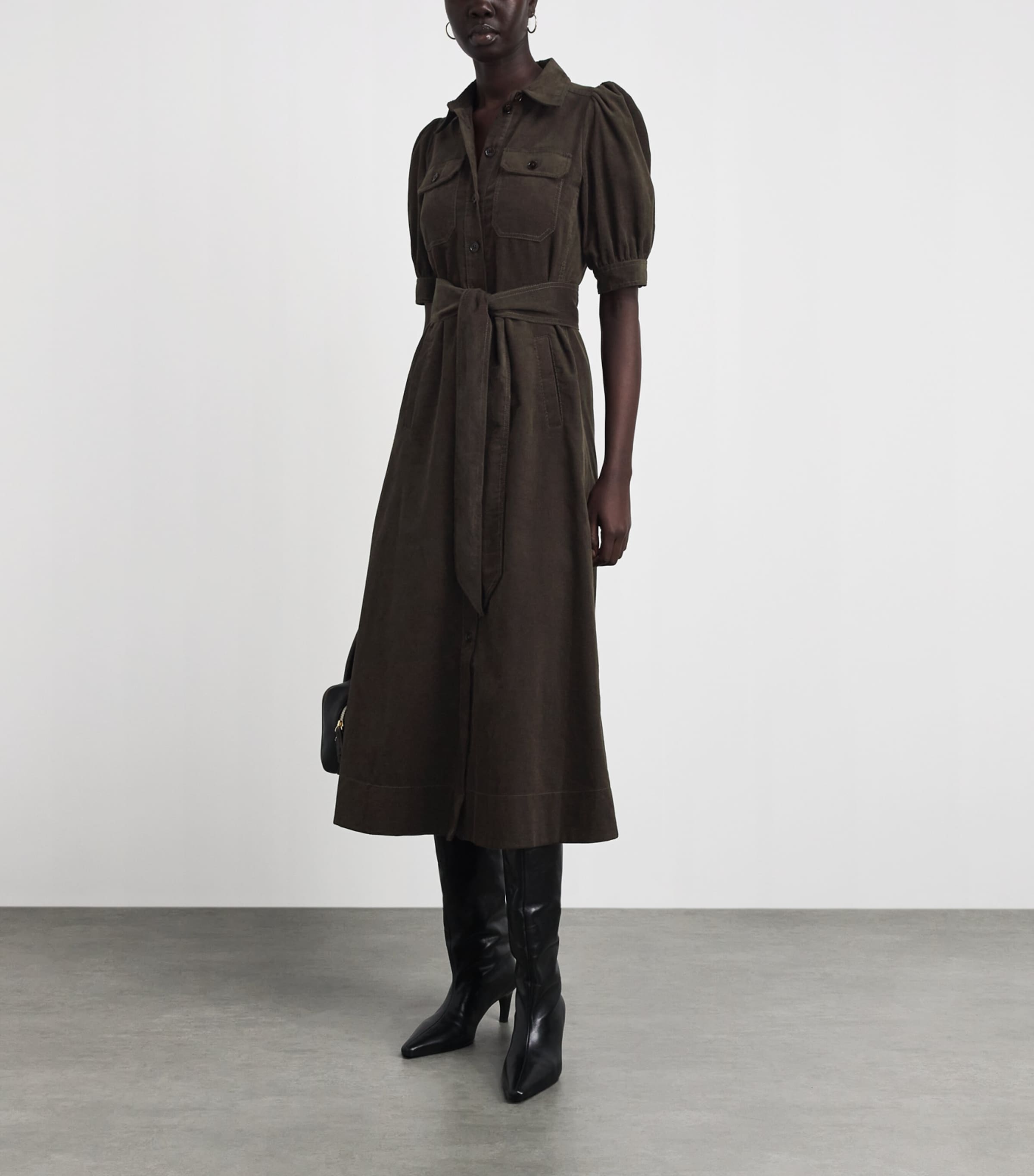 ME+EM Womens Cotton Corduroy Midi Shirt Dress Rich Olive Green Image 2