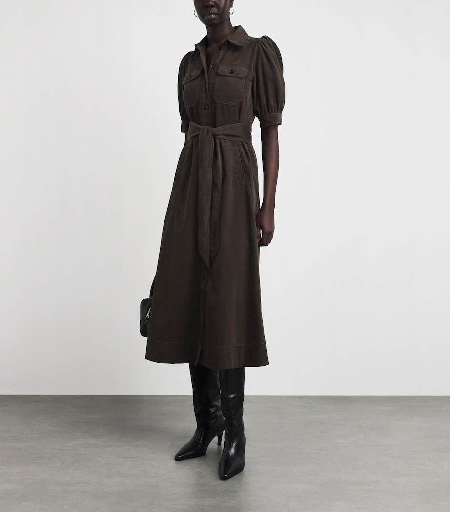 ME+EM Womens Cotton Corduroy Midi Shirt Dress Rich Olive Green Image 2