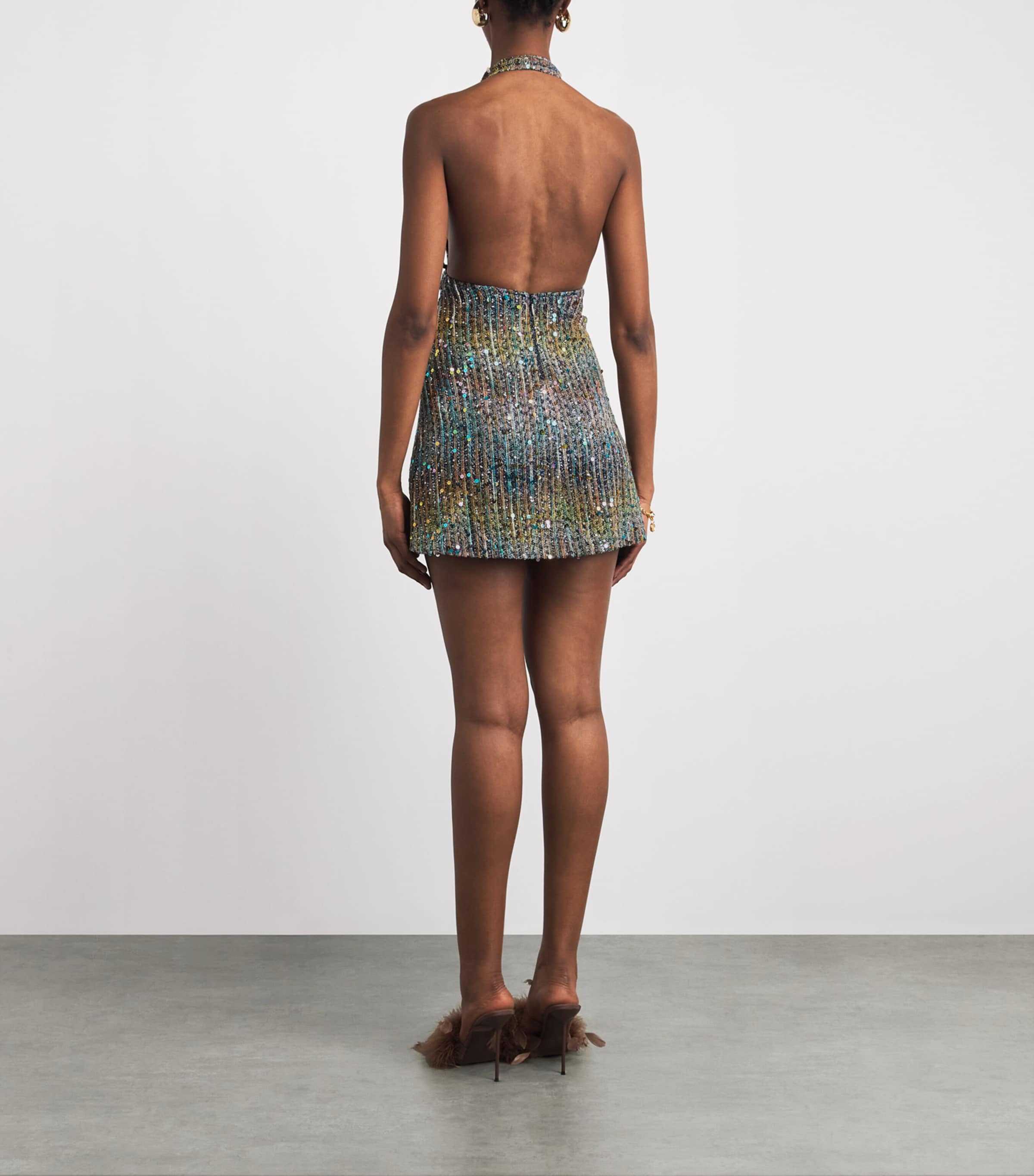 Missoni Womens Metallic Halterneck Mini Dress Smsntmlt Brwn Bl Wht Image 4