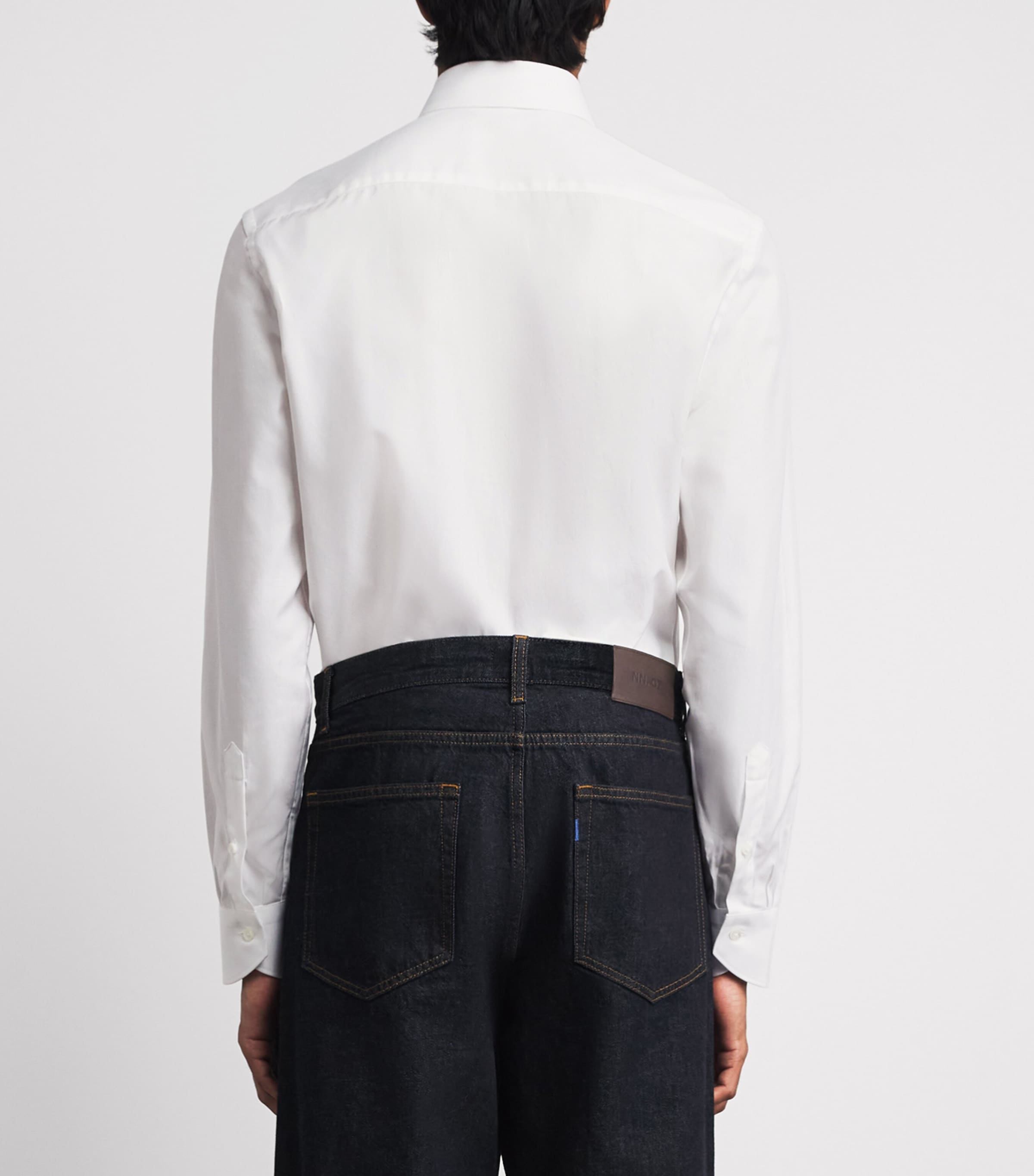 Canali Mens Cotton Herringbone Shirt White Image 5