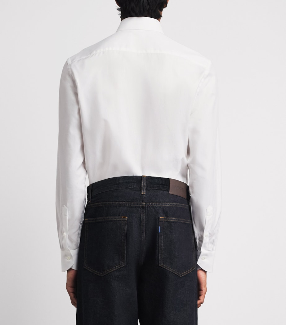 Canali Mens Cotton Herringbone Shirt White Image 5