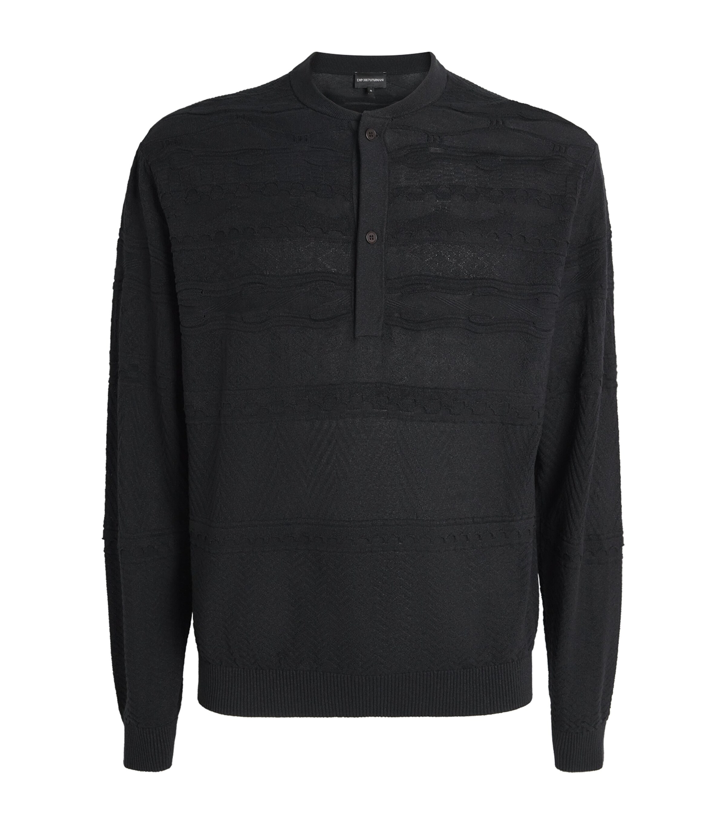 Emporio Armani Black Knitted Long-Sleeve Henley Top | Harrods US