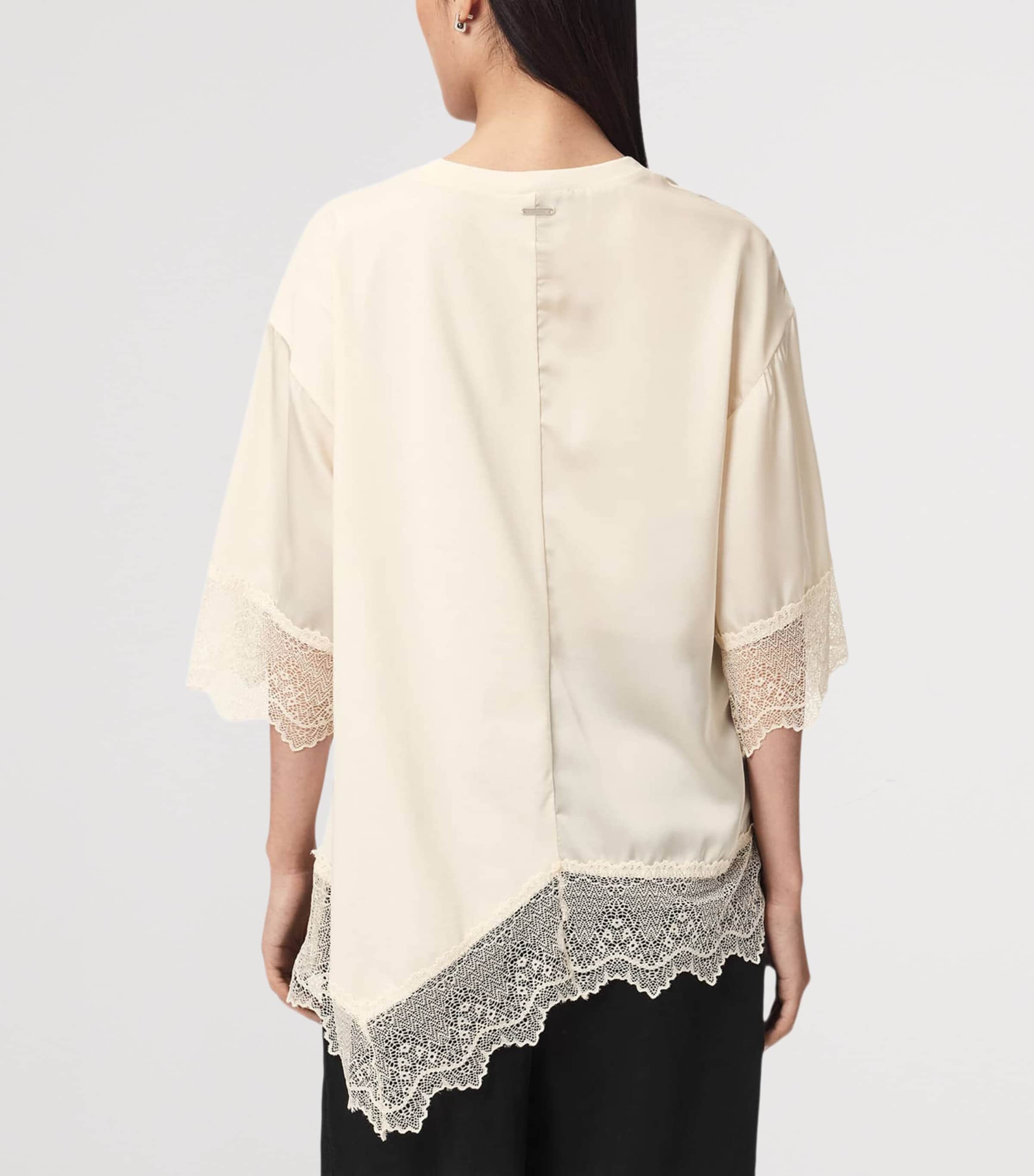 AllSaints Womens Cotton Lace-Trim Lenny T-Shirt Champagne White Image 4
