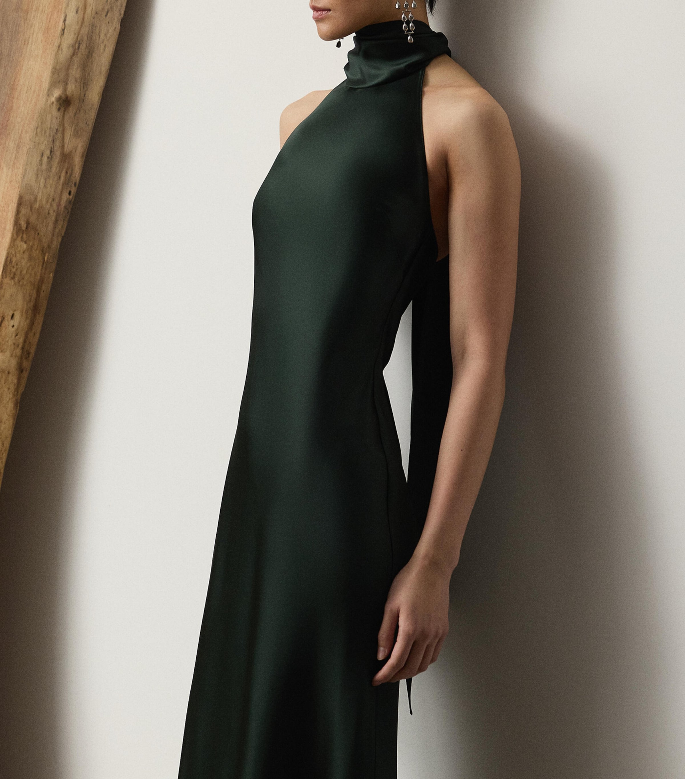 Satin Halterneck Dress DARK RACING GREEN Image 2