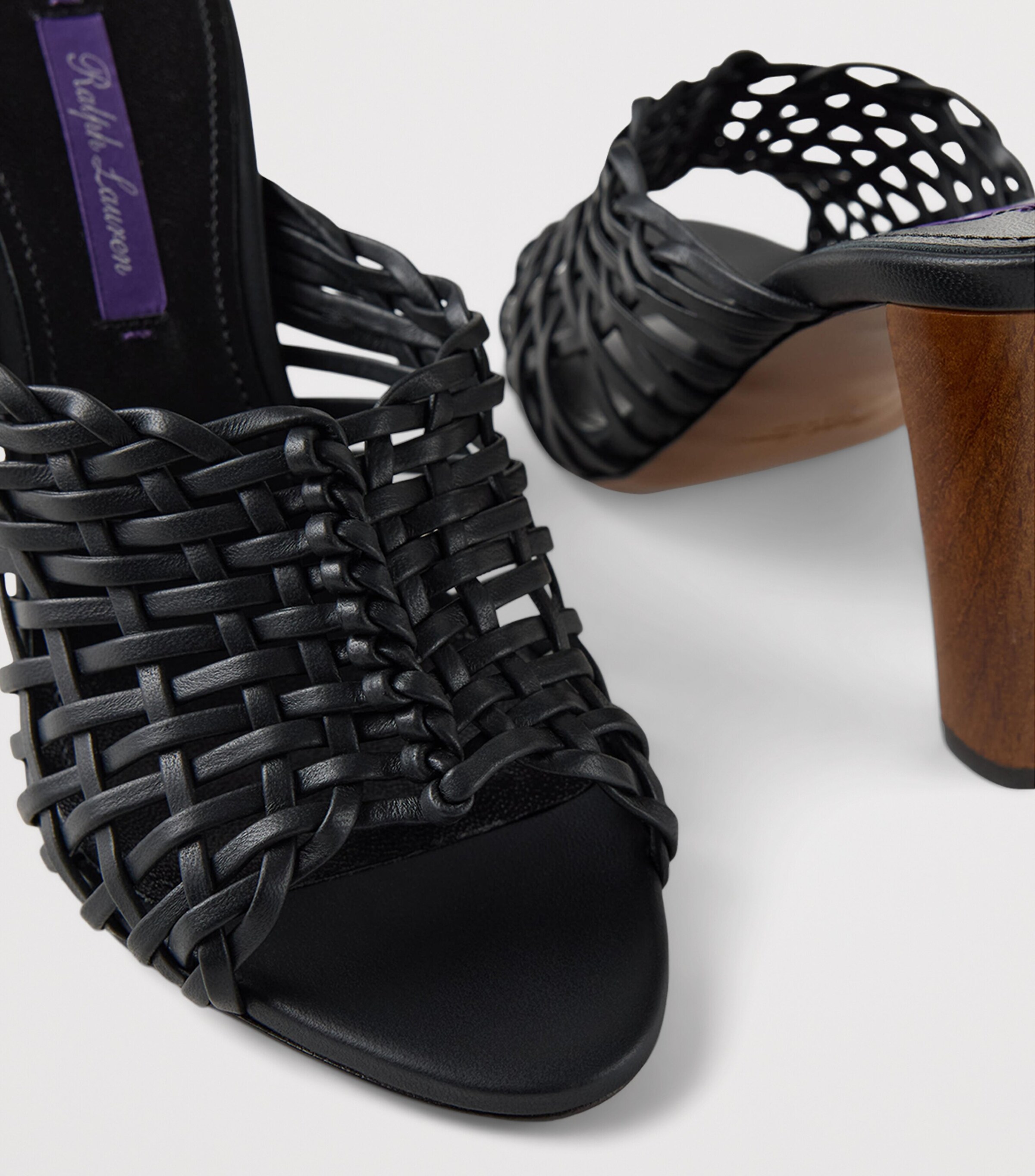 Ralph Lauren Collection Lamb Leather Heeled Mules Black Image 6