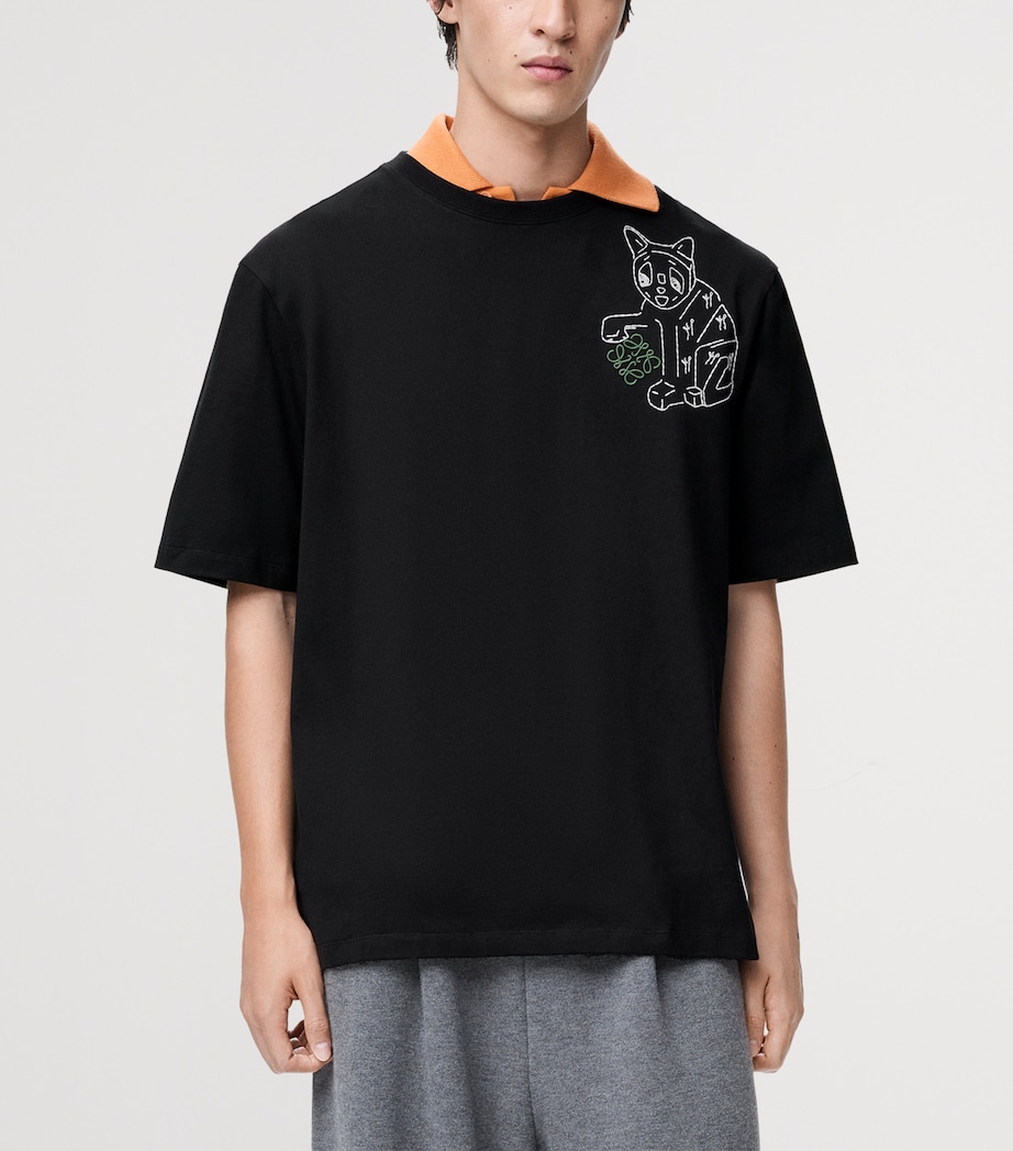 x Louis Wain Cotton-Blend Anagram Cat Loose T-shirt BLACK Image 3