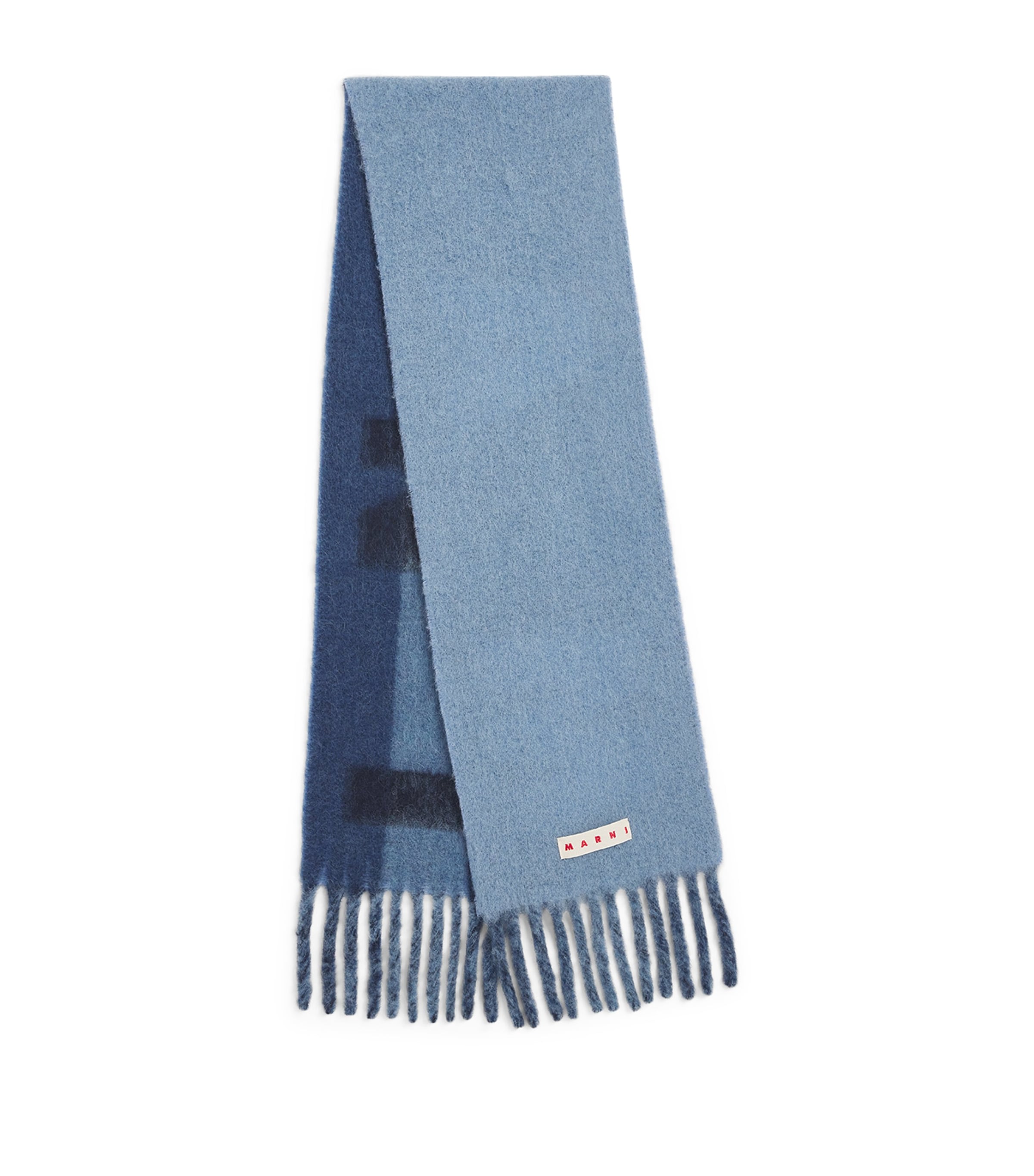 Marni Wool-blend Logo Scarf In Blue