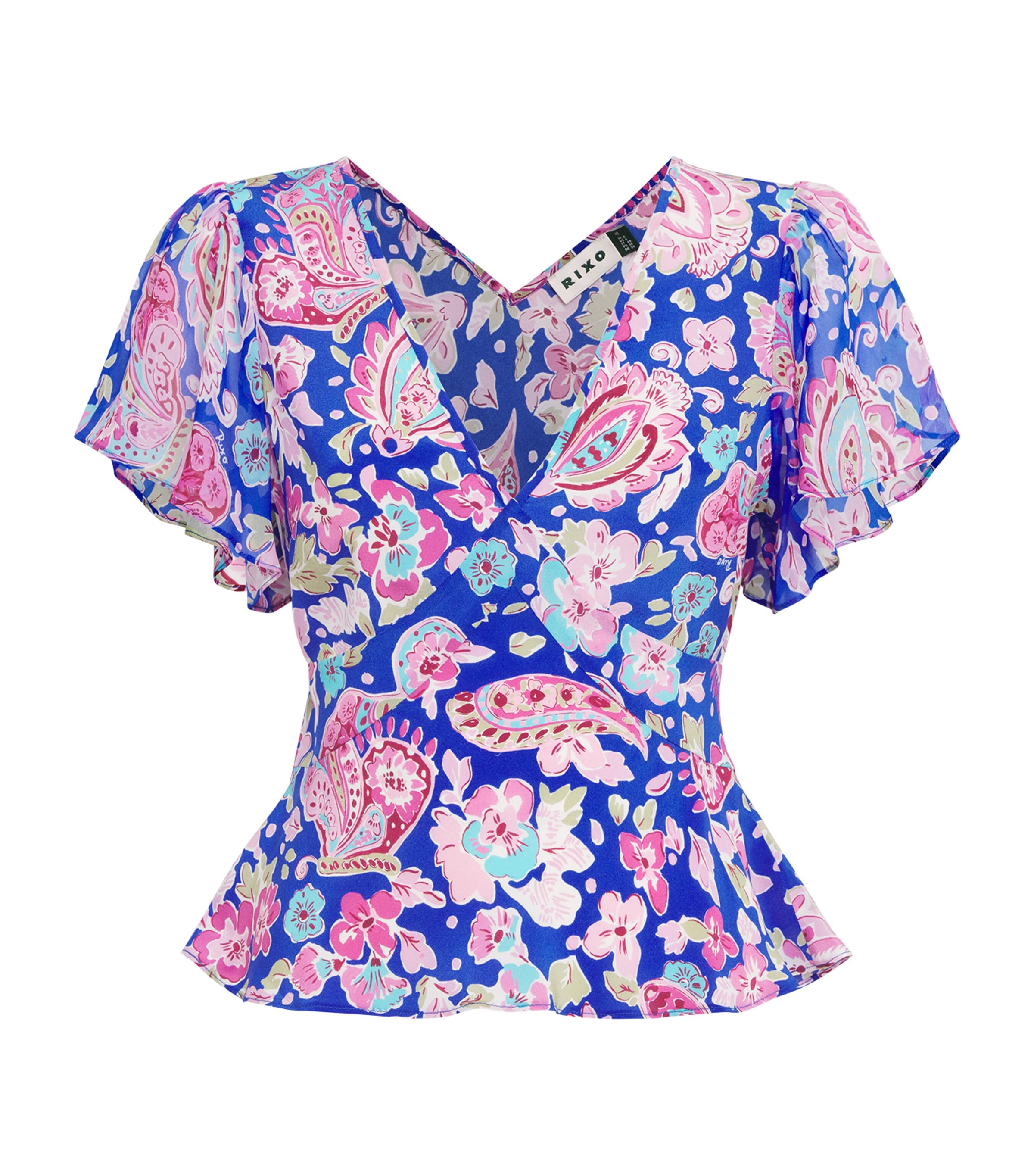 Rixo Womens Silk Floral Lania Blouse Cara Floral Blue Image 1