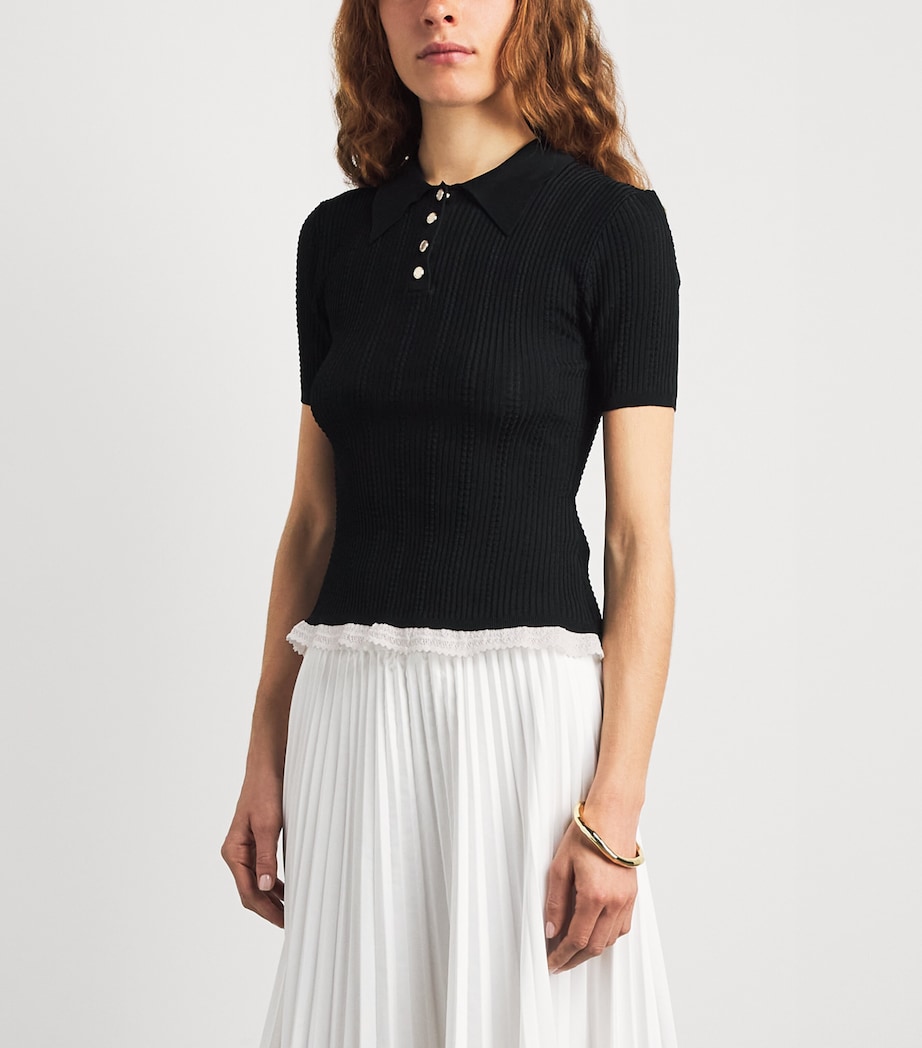 Sandro Paris Womens Knit Slim Polo Shirt Black Image 4