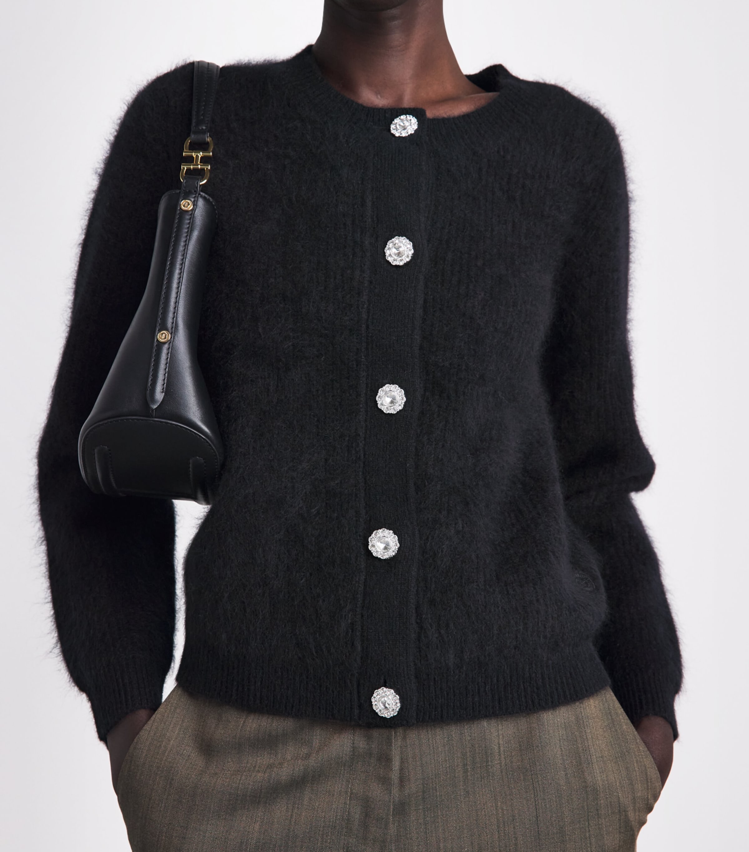 Harrods Womens Wool-Cashmere Embellished Cardigan Black Image 3