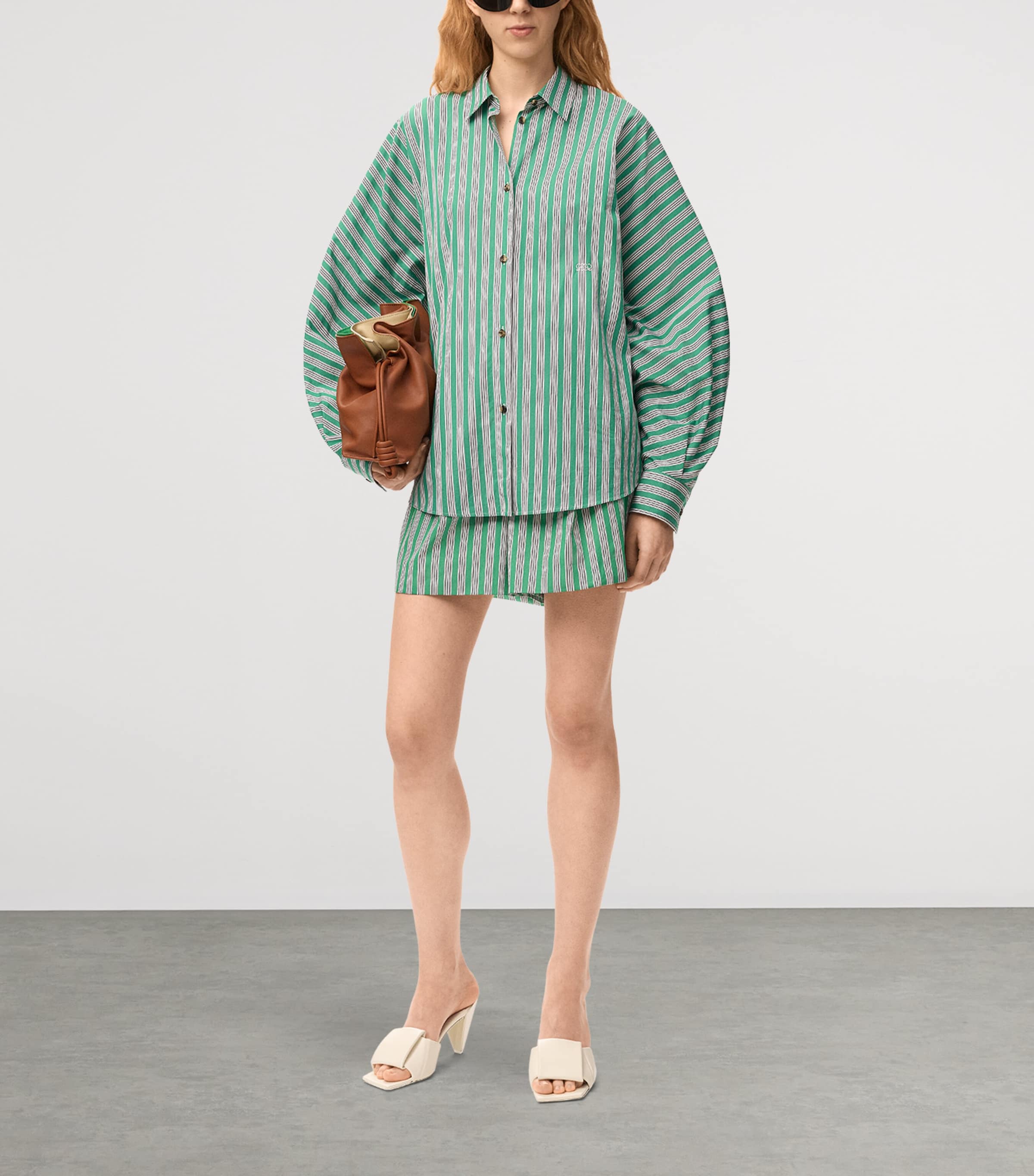 LOEWE Womens Stripe Shorts Green/white Image 2
