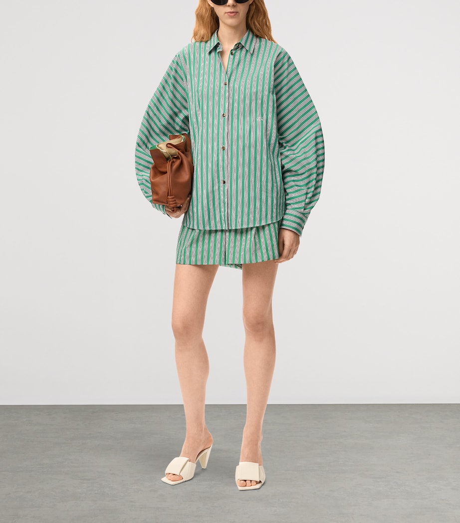 LOEWE Womens Stripe Shorts Green/white Image 2