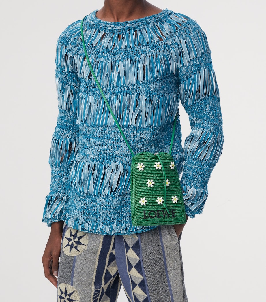 LOEWE x Paula's Ibiza Raffia Floral-Detail Drawstring Pocket Bag Tropical Green/white Image 7