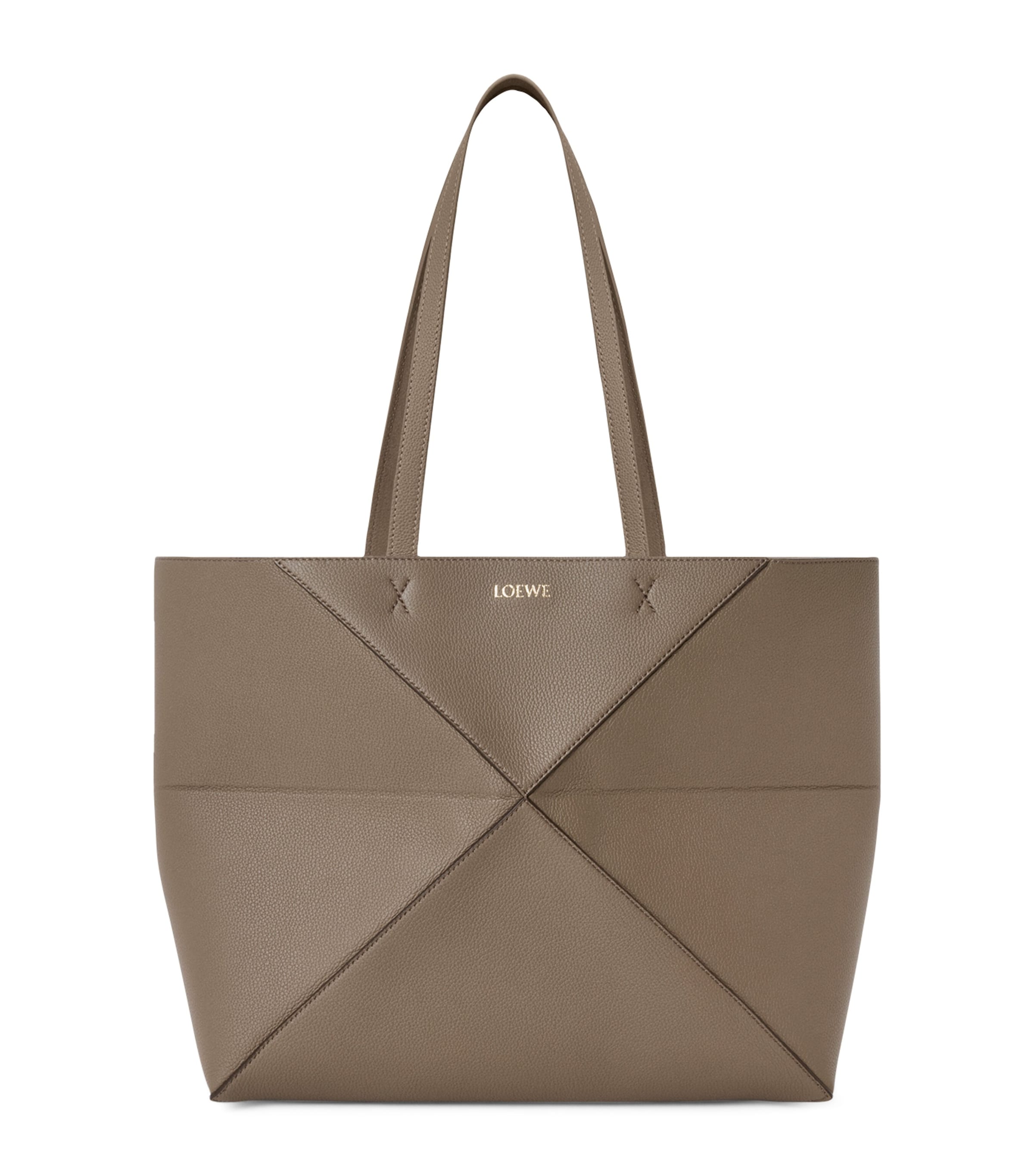 Medium Leather Puzzle Fold Tote Bag TAUPE Image 1