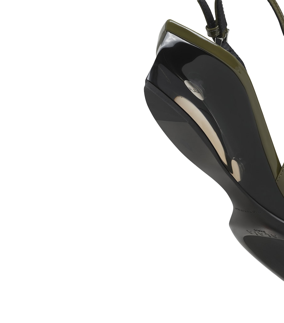 Alaïa Patent Leather Invisible Wedge Slingback Pumps 30 Kaki Image 3
