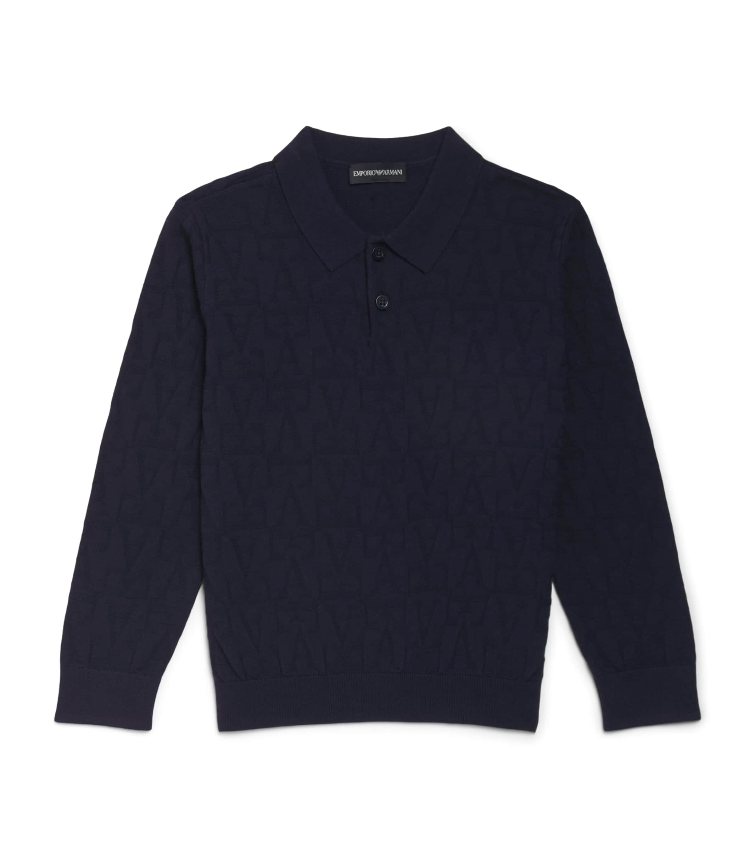 Emporio Armani Kids Jacquard Logo Polo Sweater (4-16 Years) Ico Blu Nv Image 1
