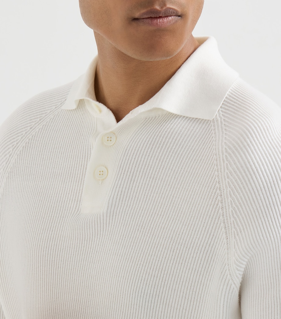 Brunello Cucinelli Mens Cotton Rib-Knit Polo Sweater Image 6