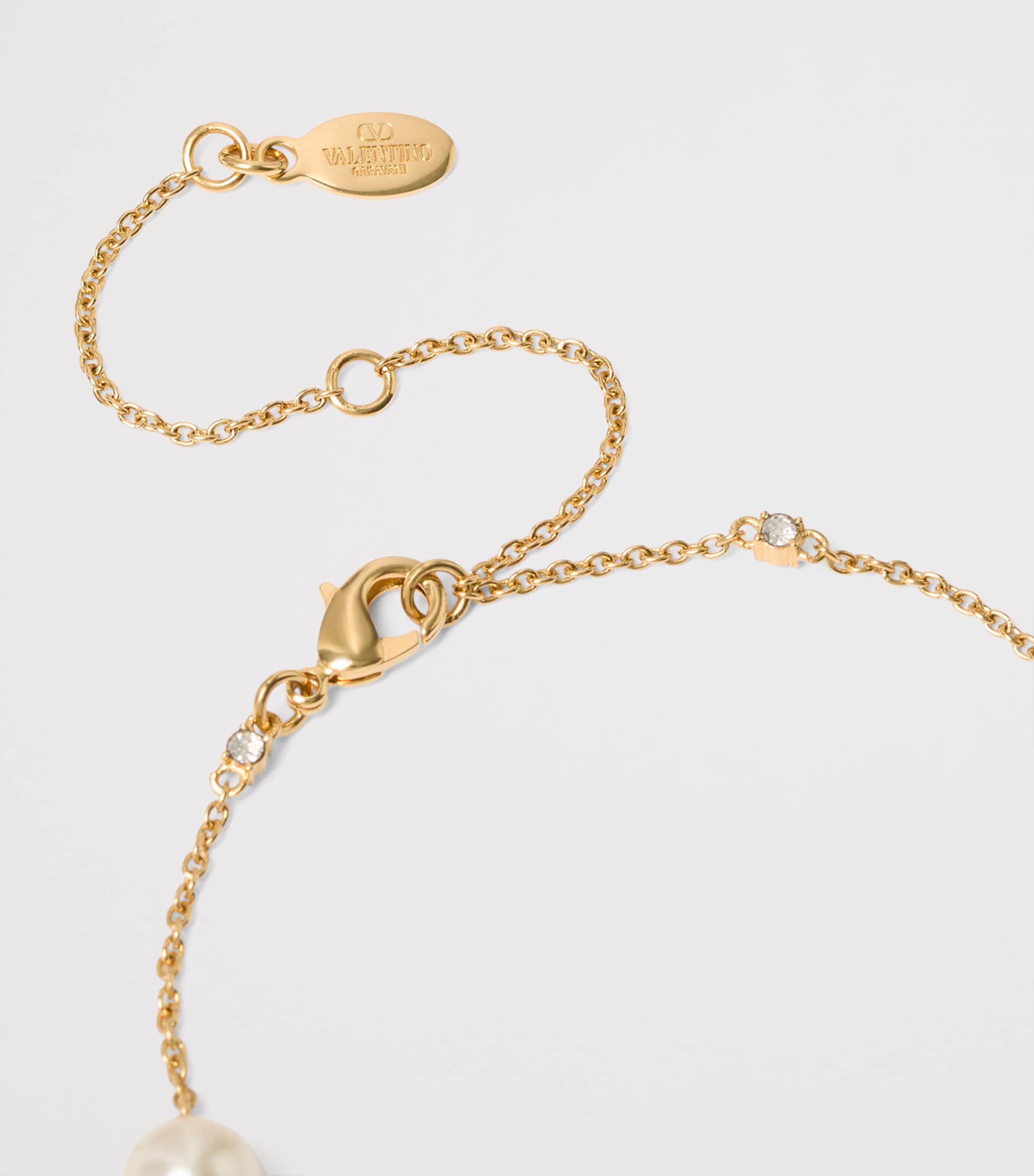 Embellished VLogo and Faux Pearl Necklace Y49 Image 4