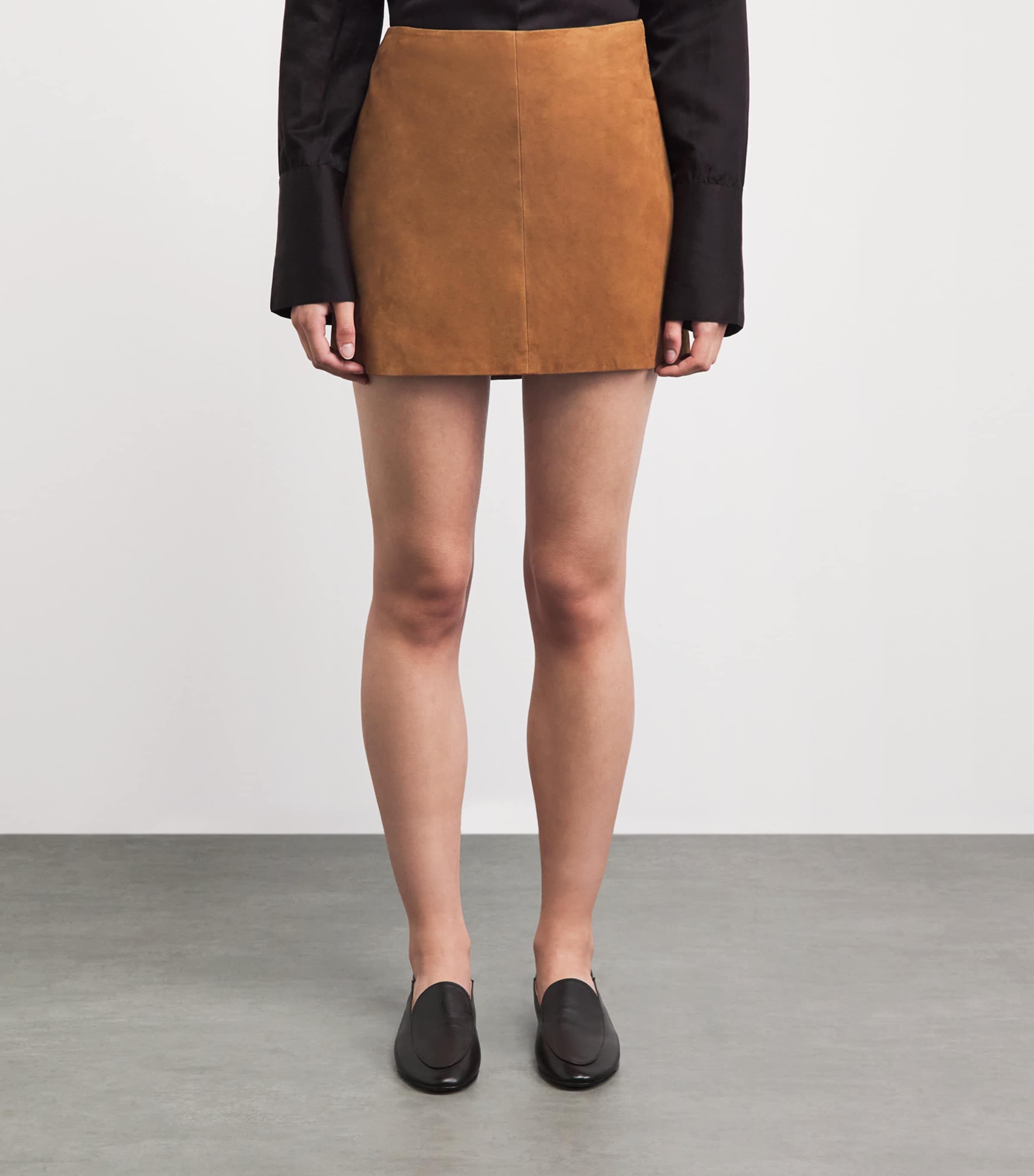 Arma Womens Lamb Suede Melody Mini Skirt Whiskey Image 4