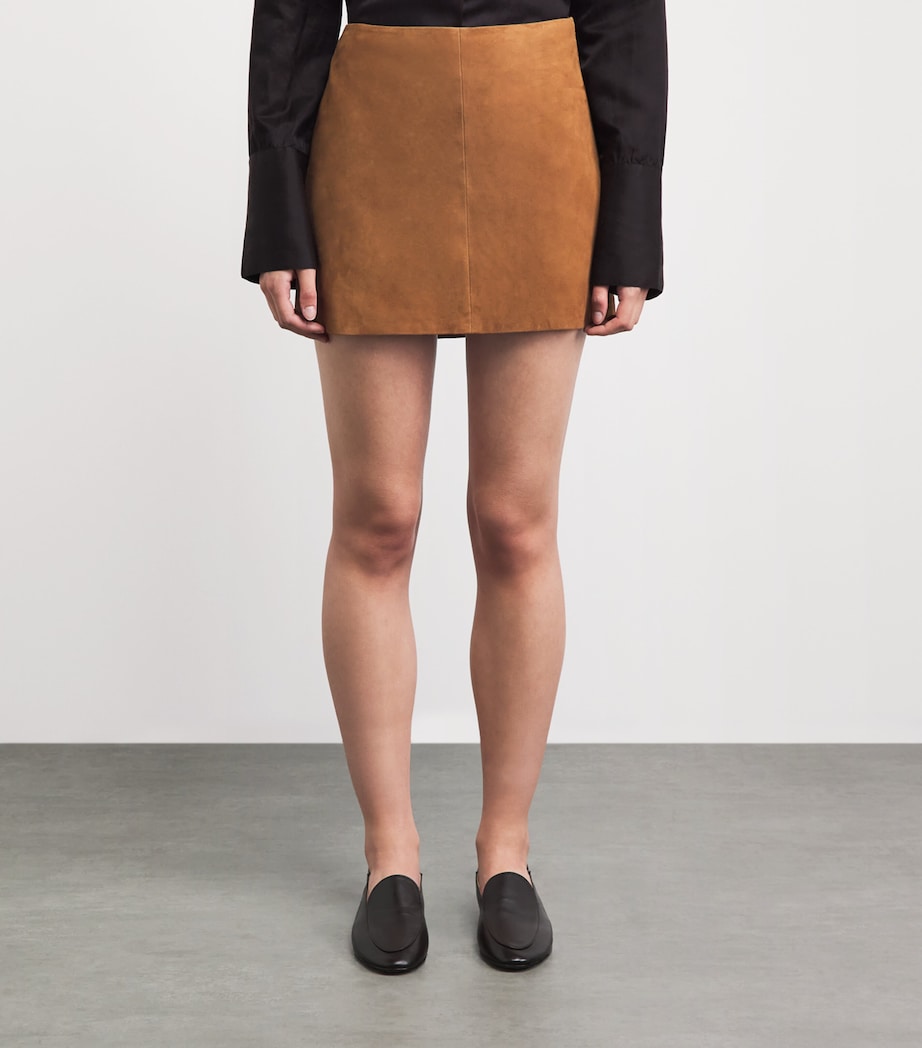 Arma Womens Lamb Suede Melody Mini Skirt Whiskey Image 4