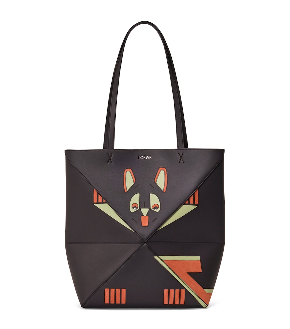 x Louis Wain Leather Puzzle Fold Tote Bag DARK TAUPE Image 1