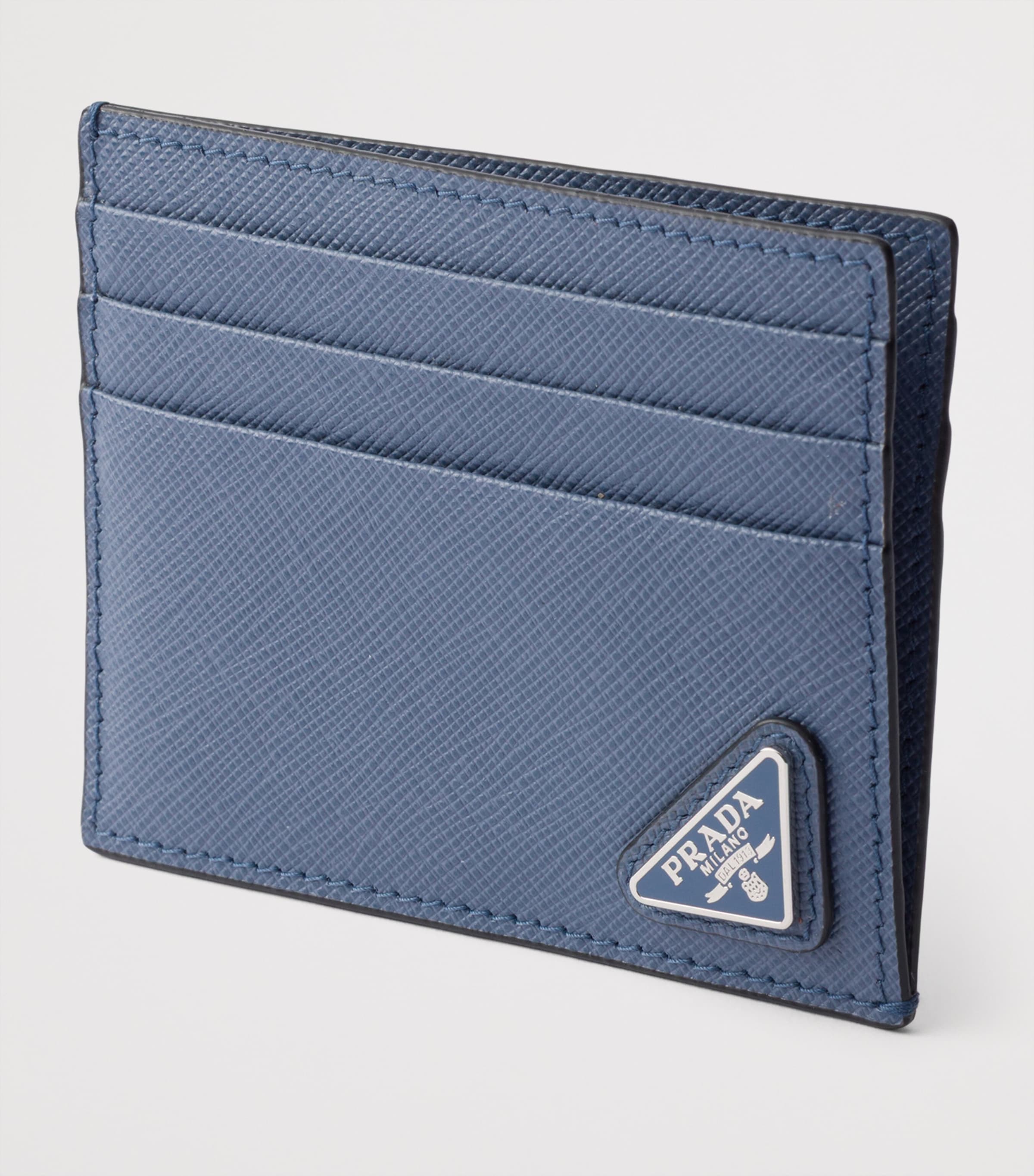 Prada Saffiano Leather Card Holder Blue Image 2