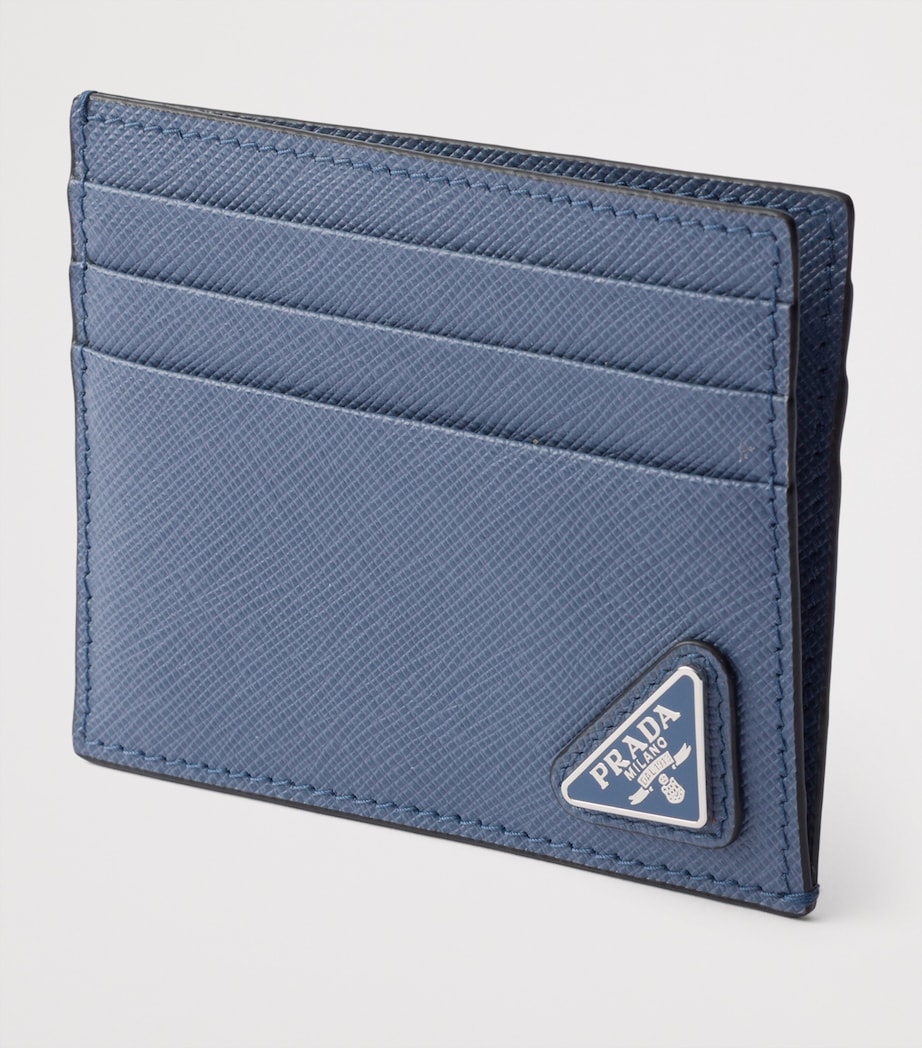 Prada Saffiano Leather Card Holder Blue Image 2