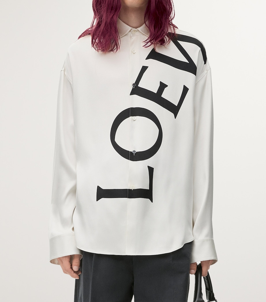 LOEWE Mens Silk Logo Shirt White Image 3