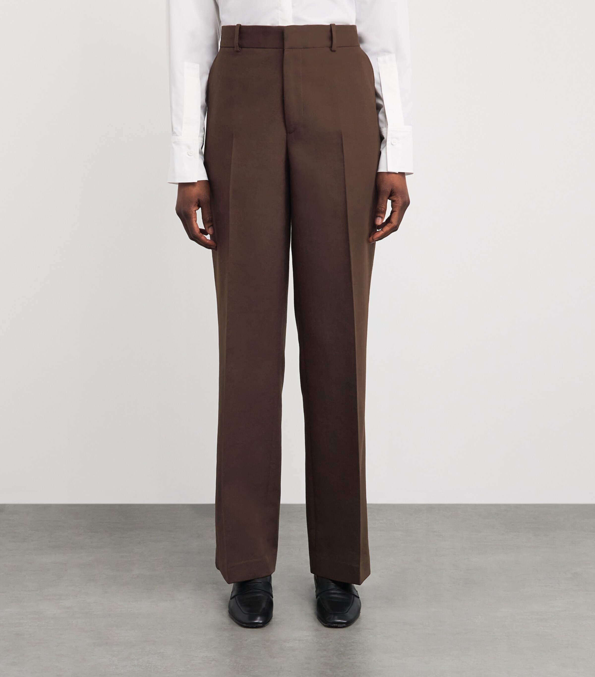 Polo Ralph Lauren Womens Cotton-Wool Straight-Leg Trousers Dark Beech Image 4